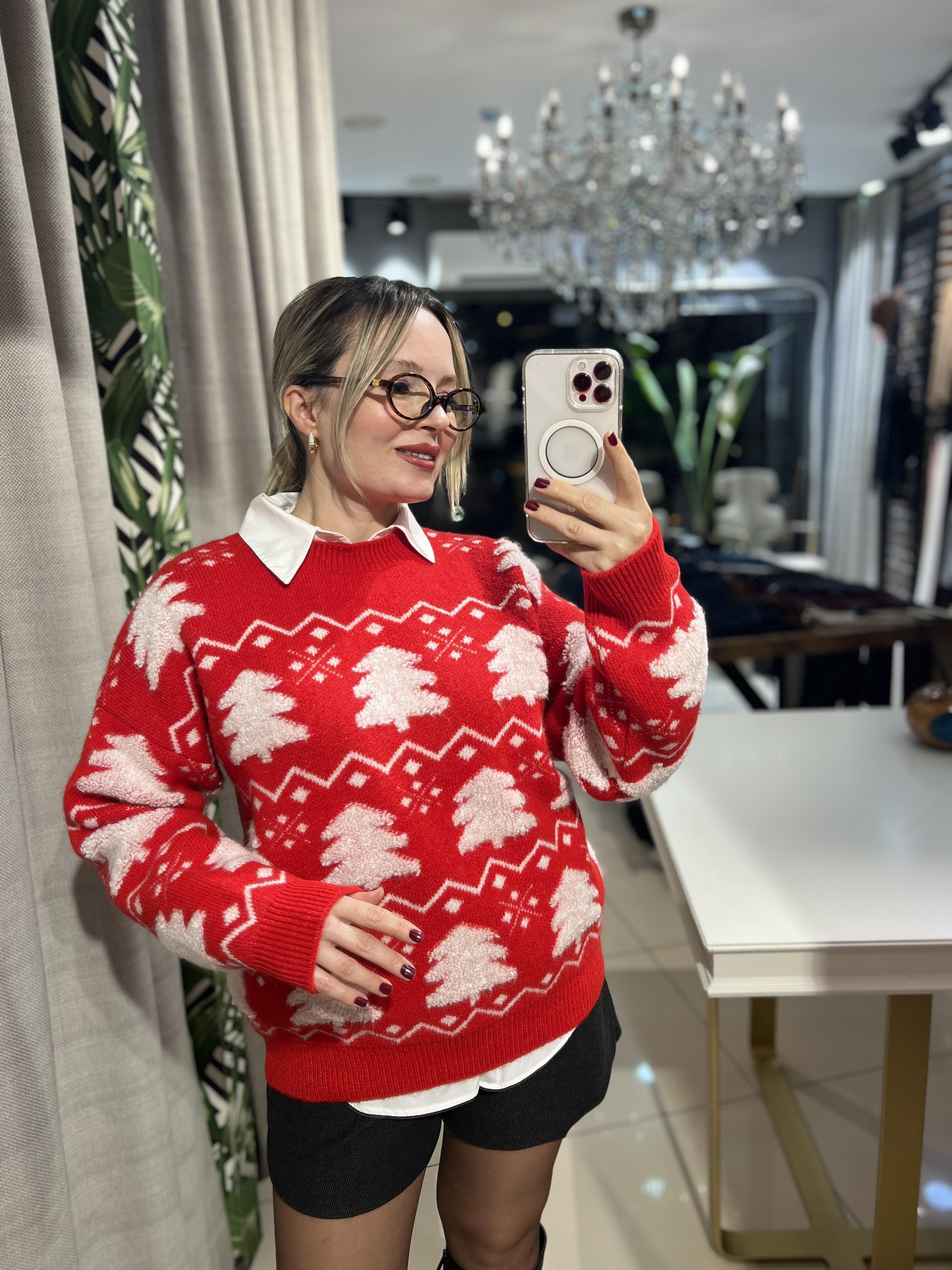 Çam Ağacı Desenli Kazak