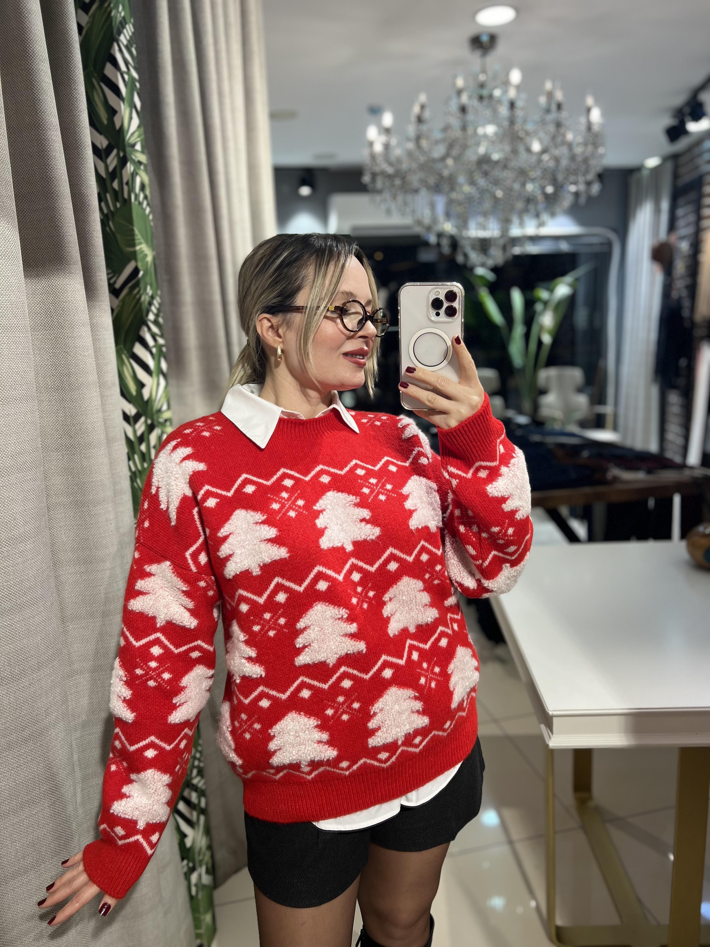 Çam Ağacı Desenli Kazak