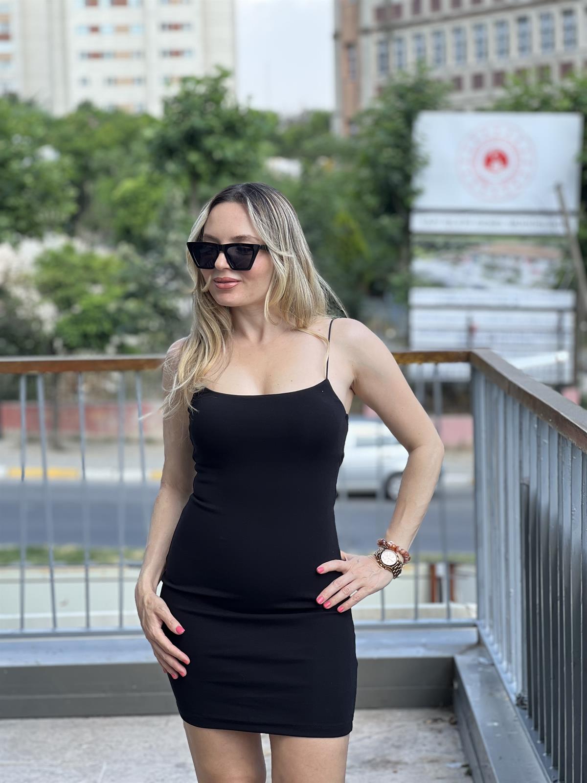 Çelik Örme Siyah Elbise