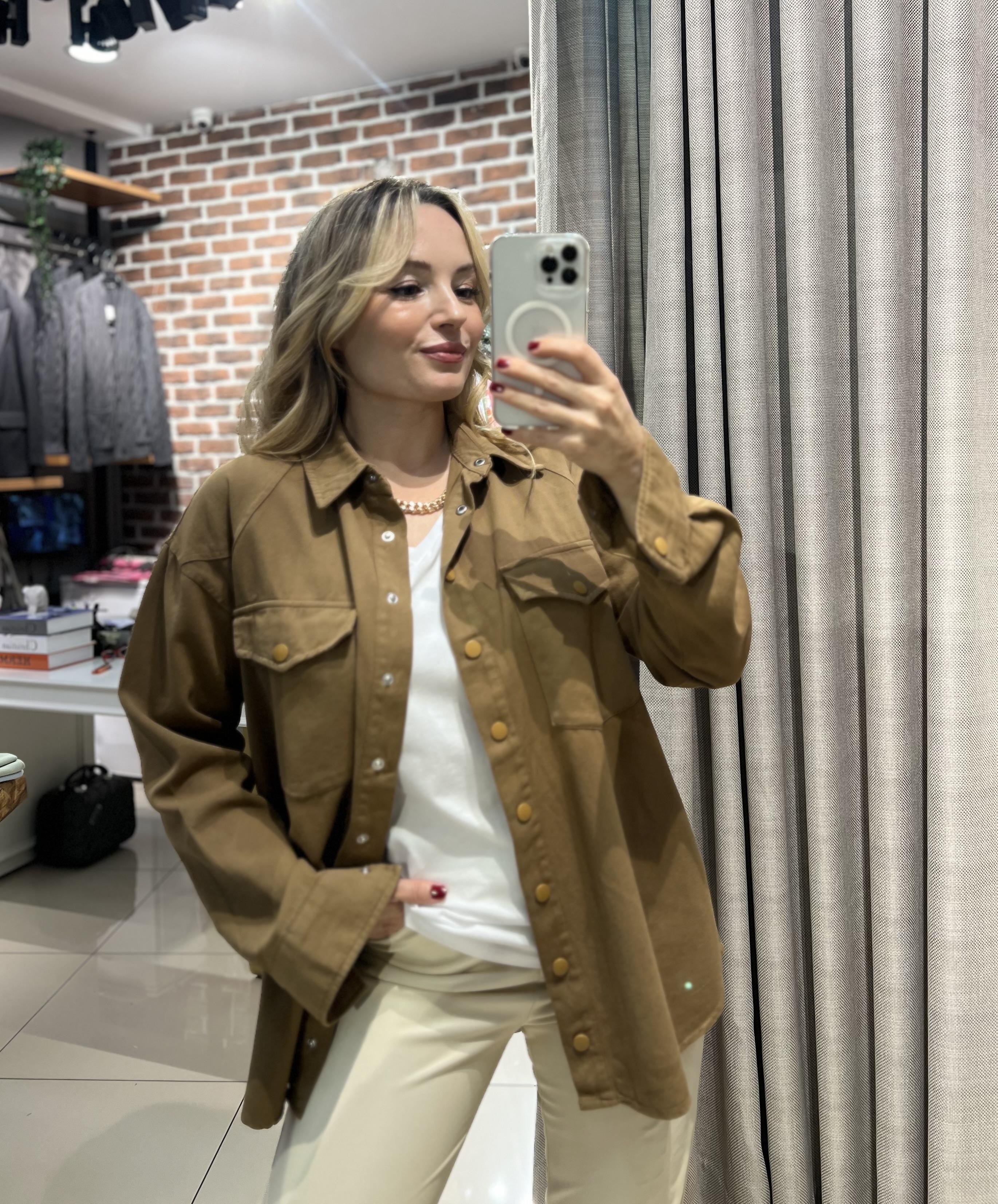 Cep Detaylı Olive Yeşili Gabardin Gömlek