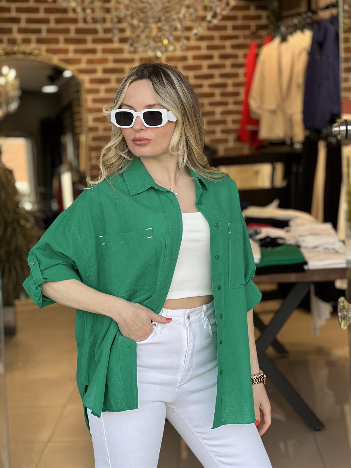 Çift Cepli Pamuk Spor Gömlek