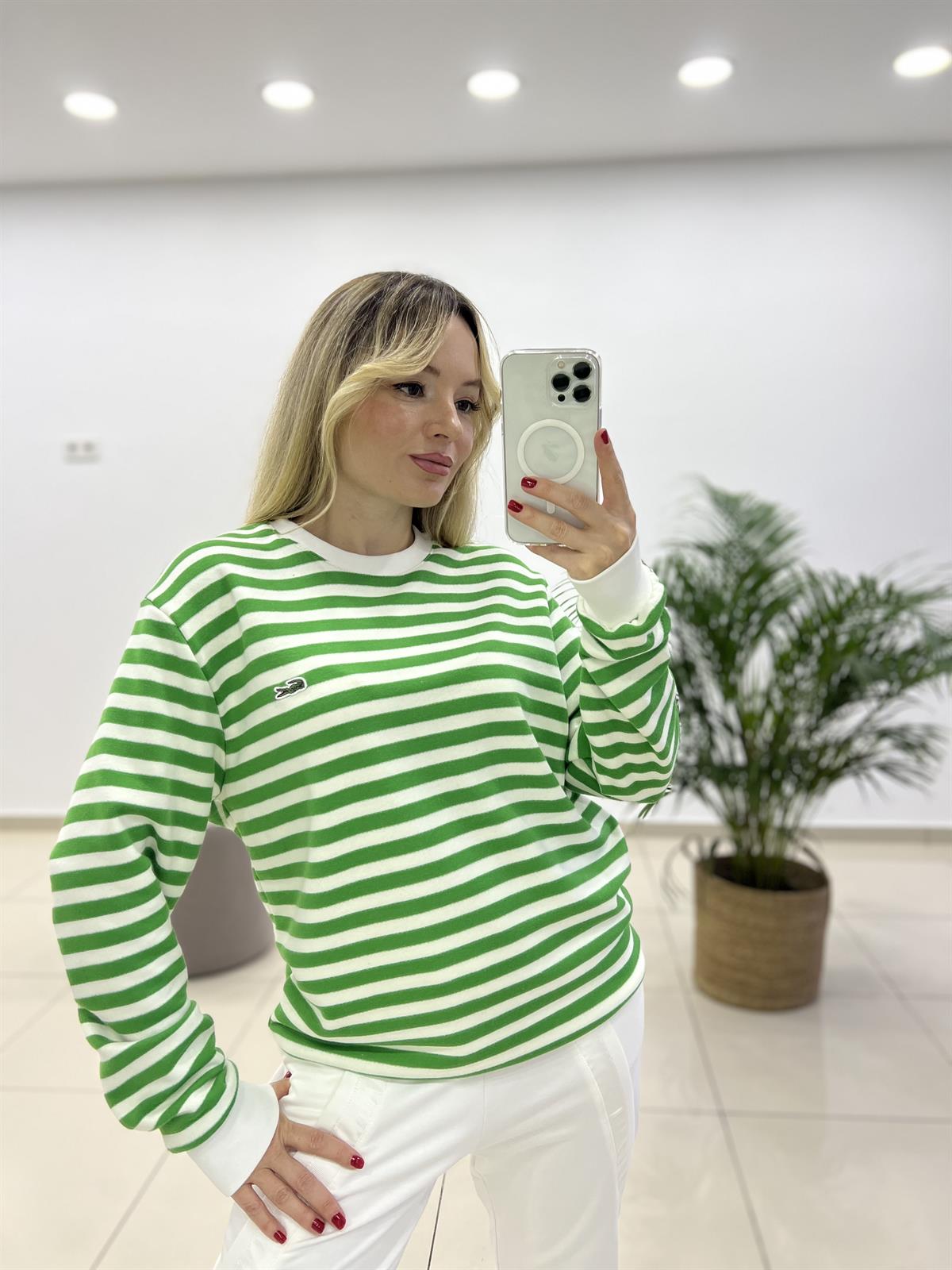 Çizgili Yeşil Sweatshırt 