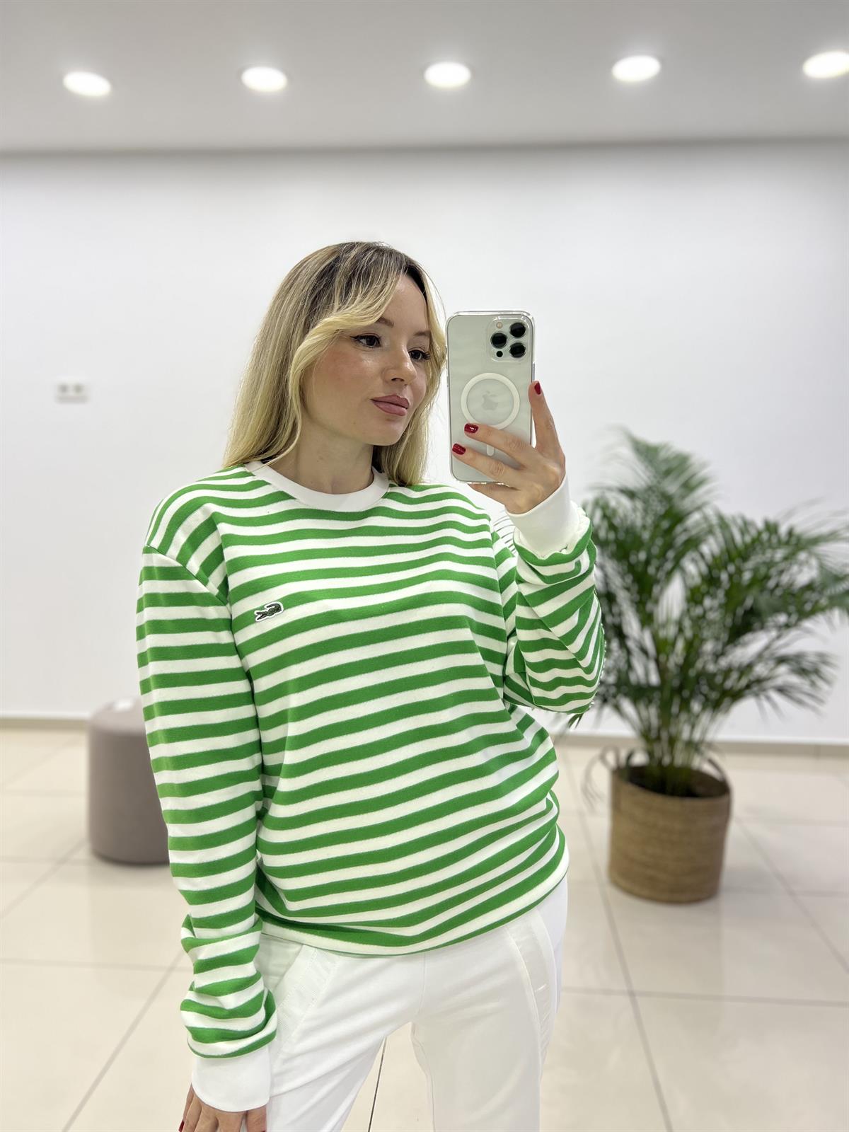 Çizgili Yeşil Sweatshırt 