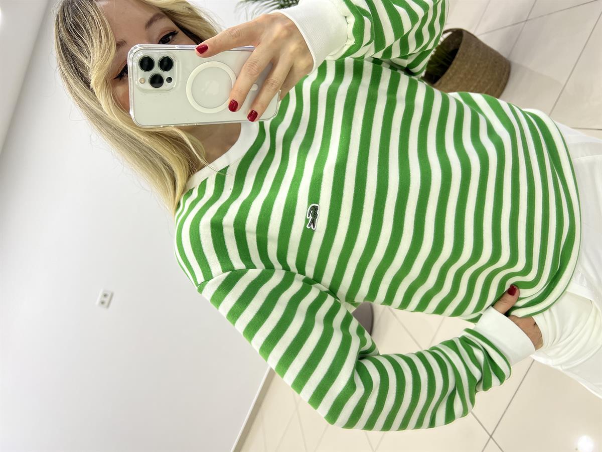 Çizgili Yeşil Sweatshırt 