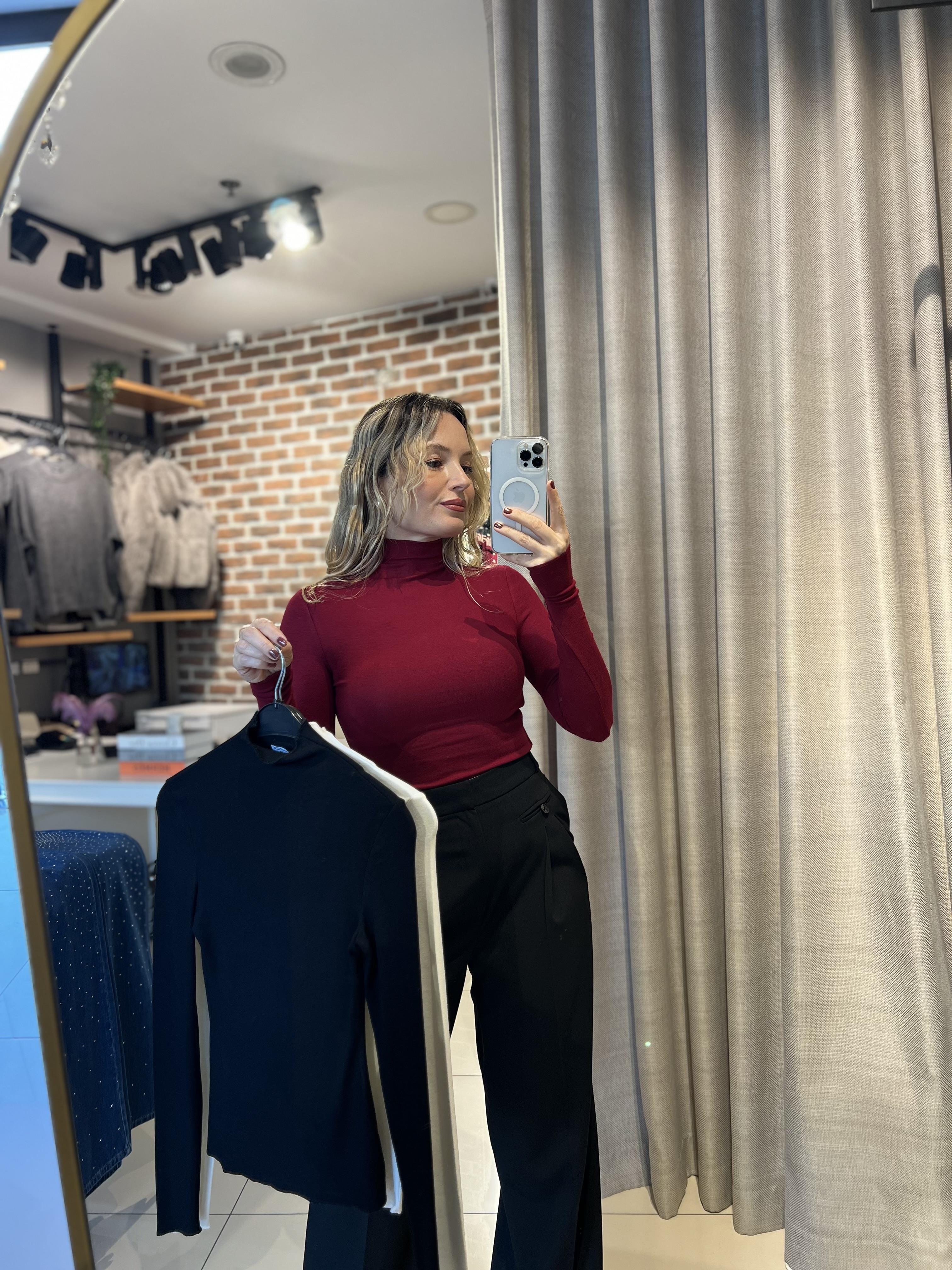 Dik Yaka  Uzun Kollu Bordo Body