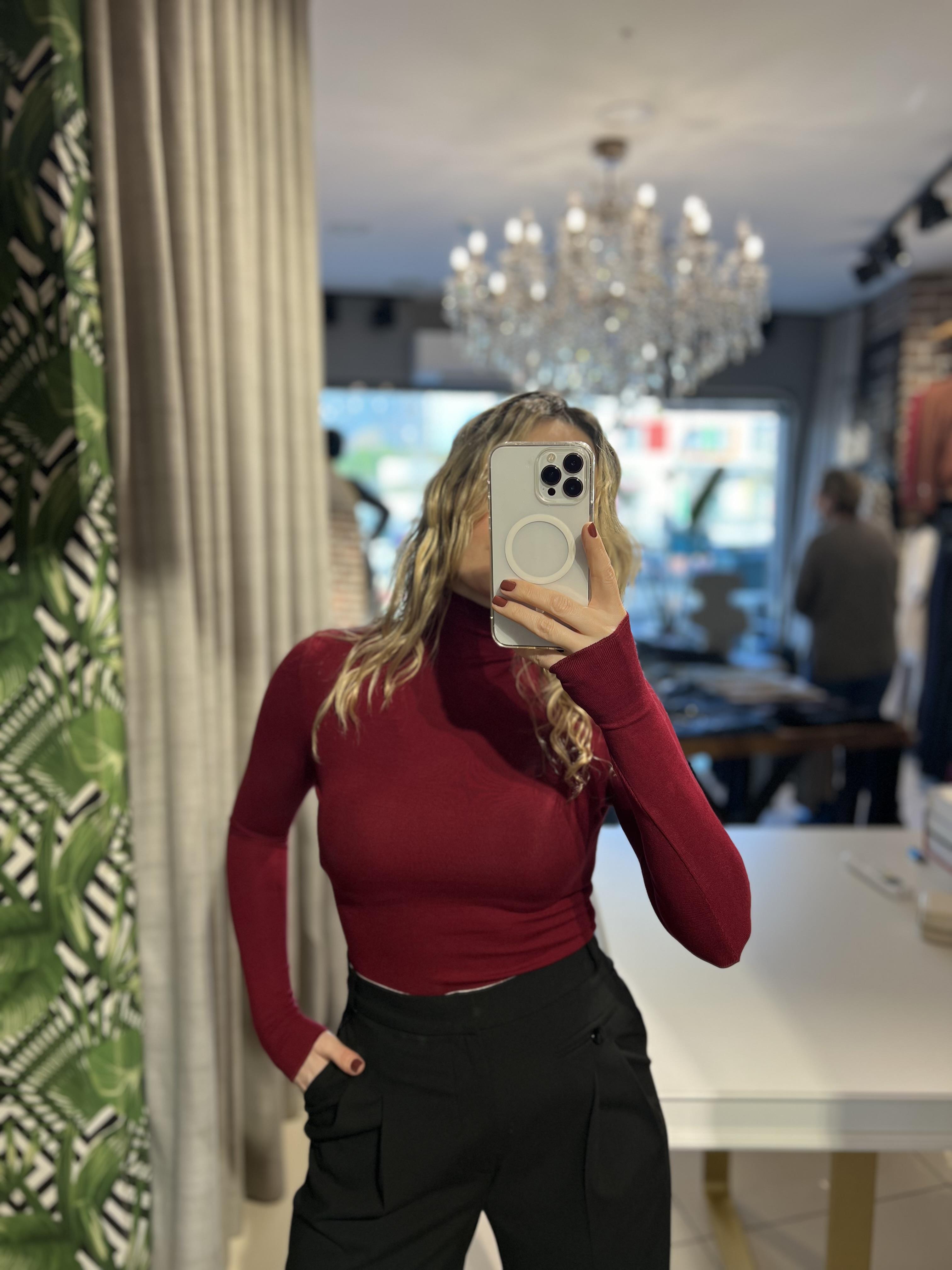 Dik Yaka  Uzun Kollu Bordo Body