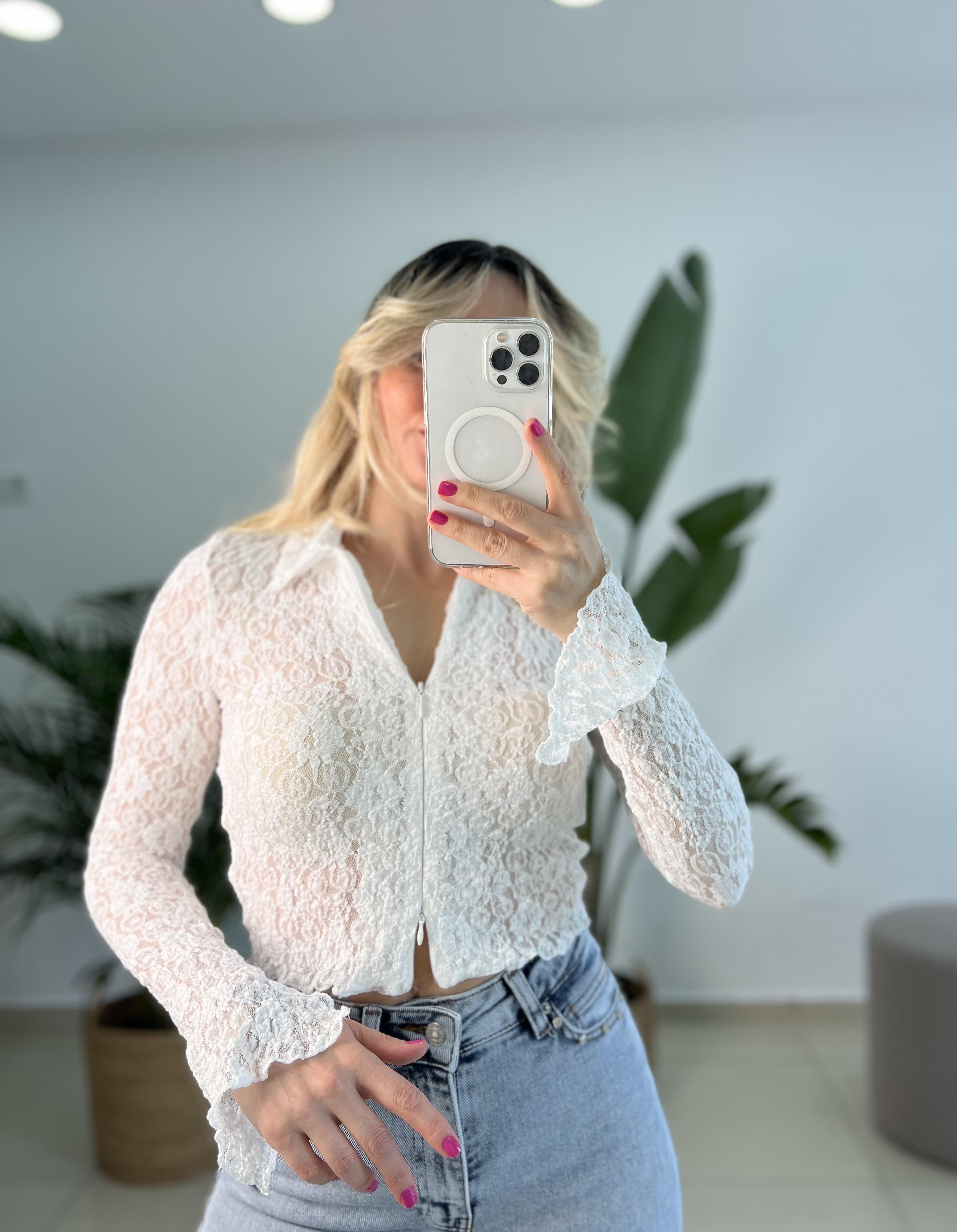 Dilvin Ekru Dantel Bluz 