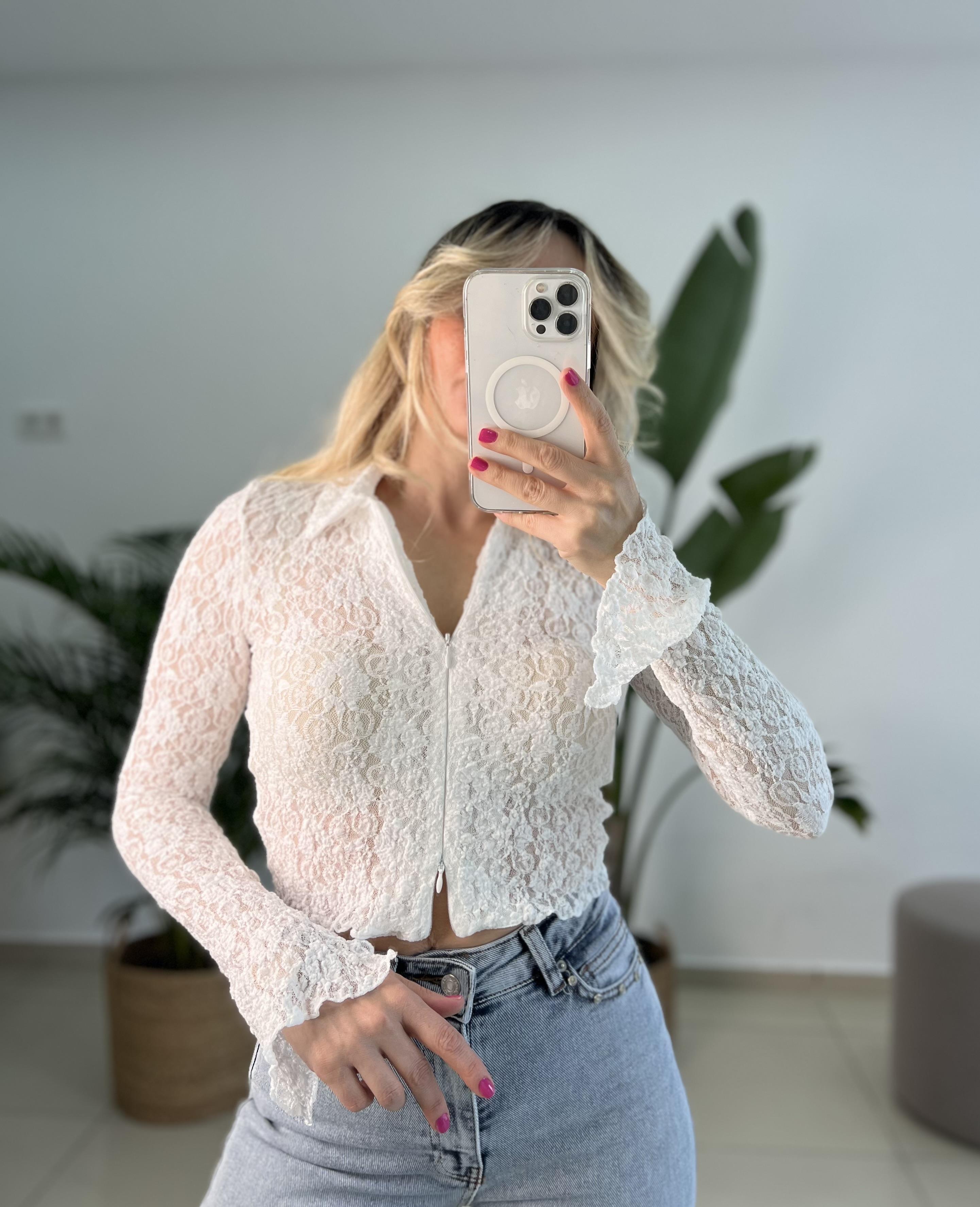 Dilvin Ekru Dantel Bluz 