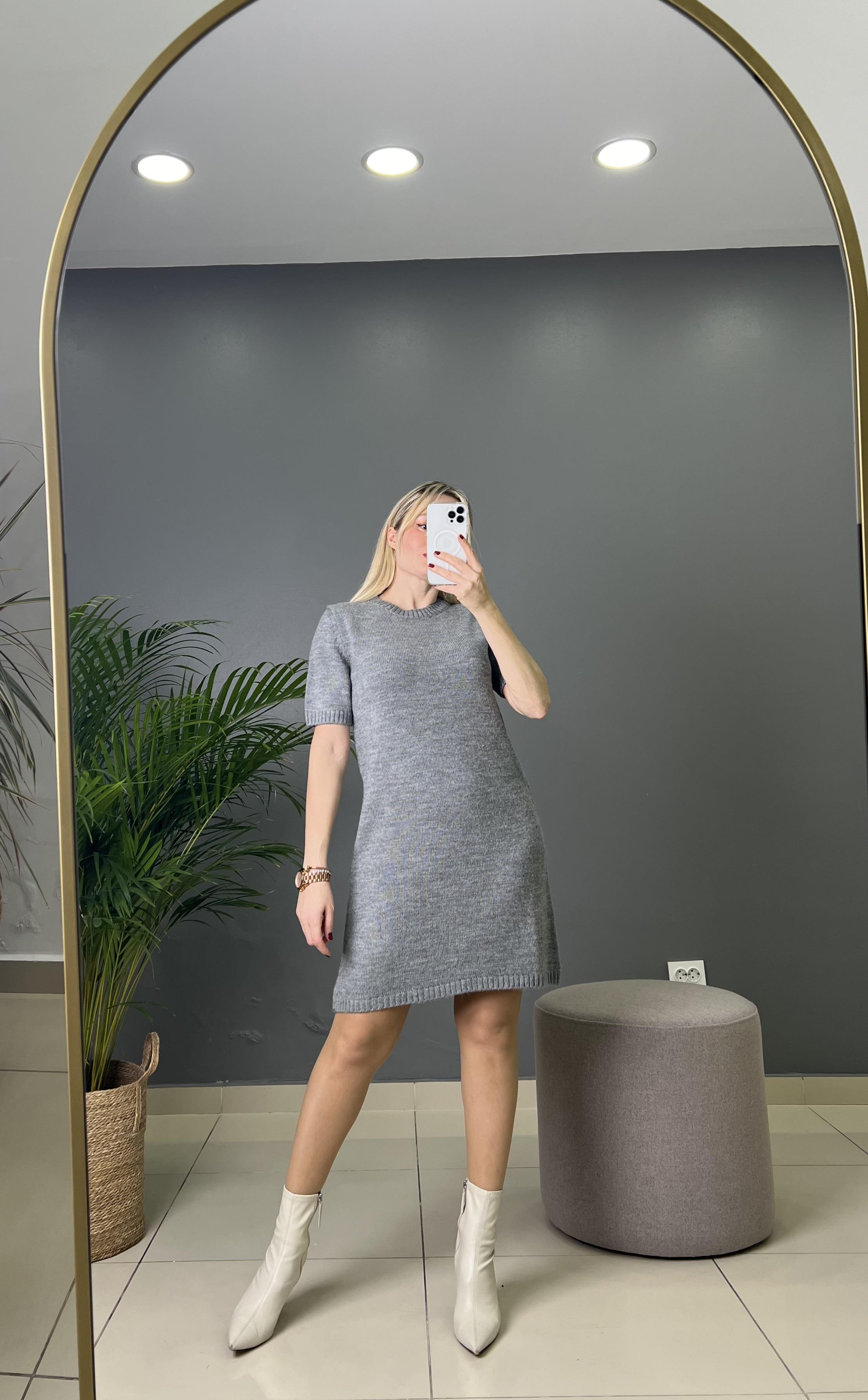 Dilvin Gri Triko Elbise 