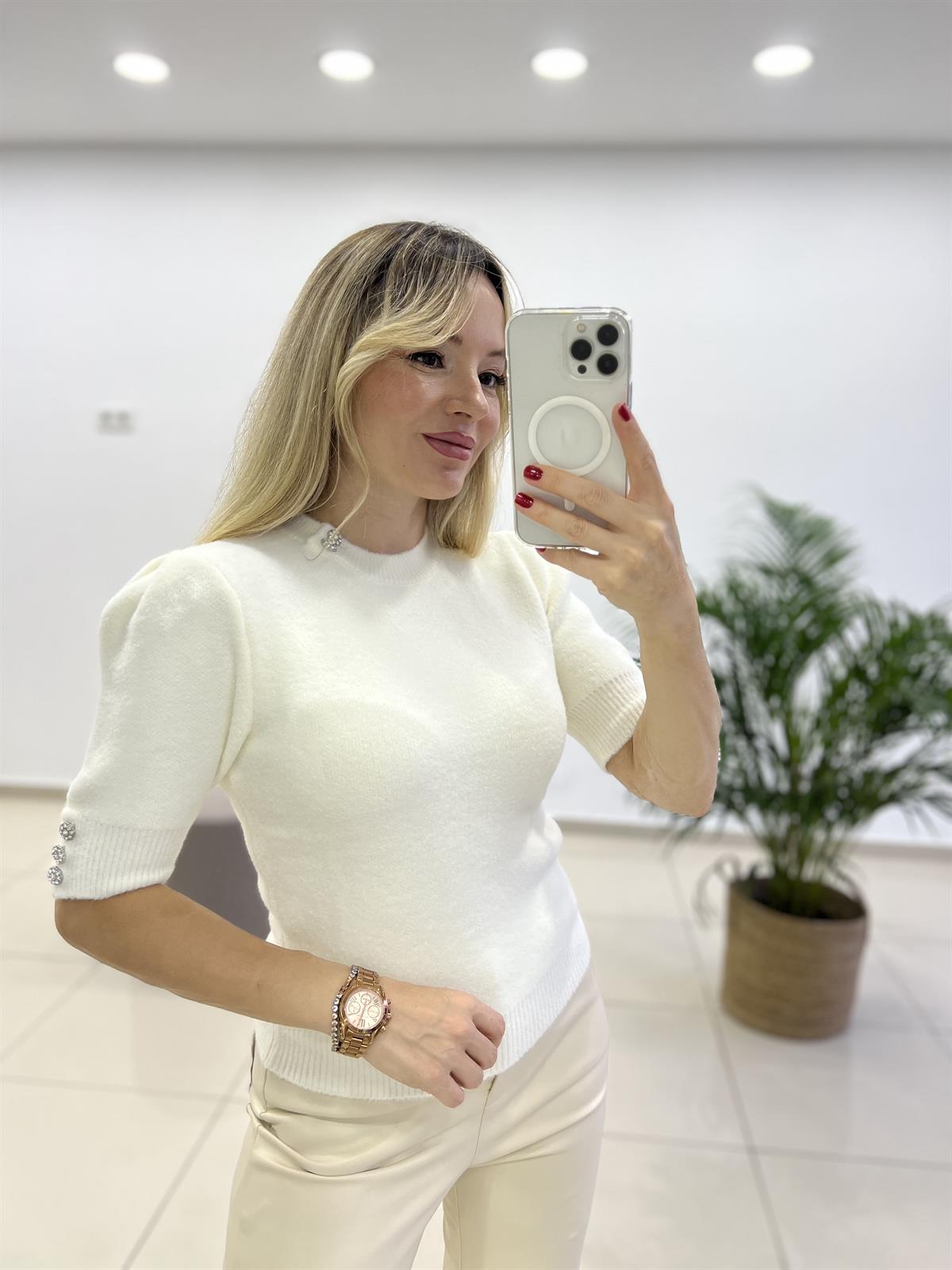 Dilvin Yumoş Taşlı Ekru Triko Kazak