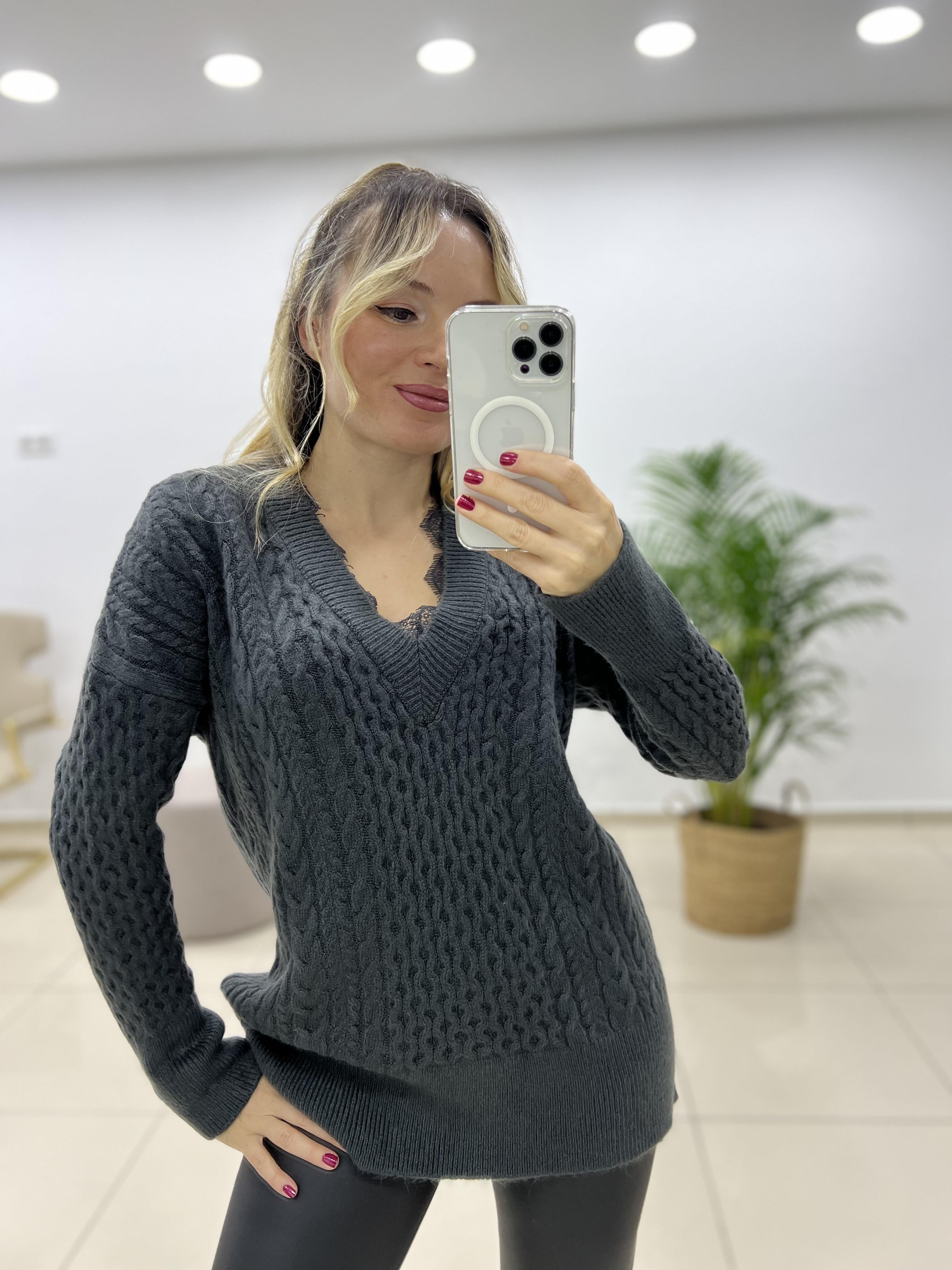 Füme Dantelli V Yaka Kazak