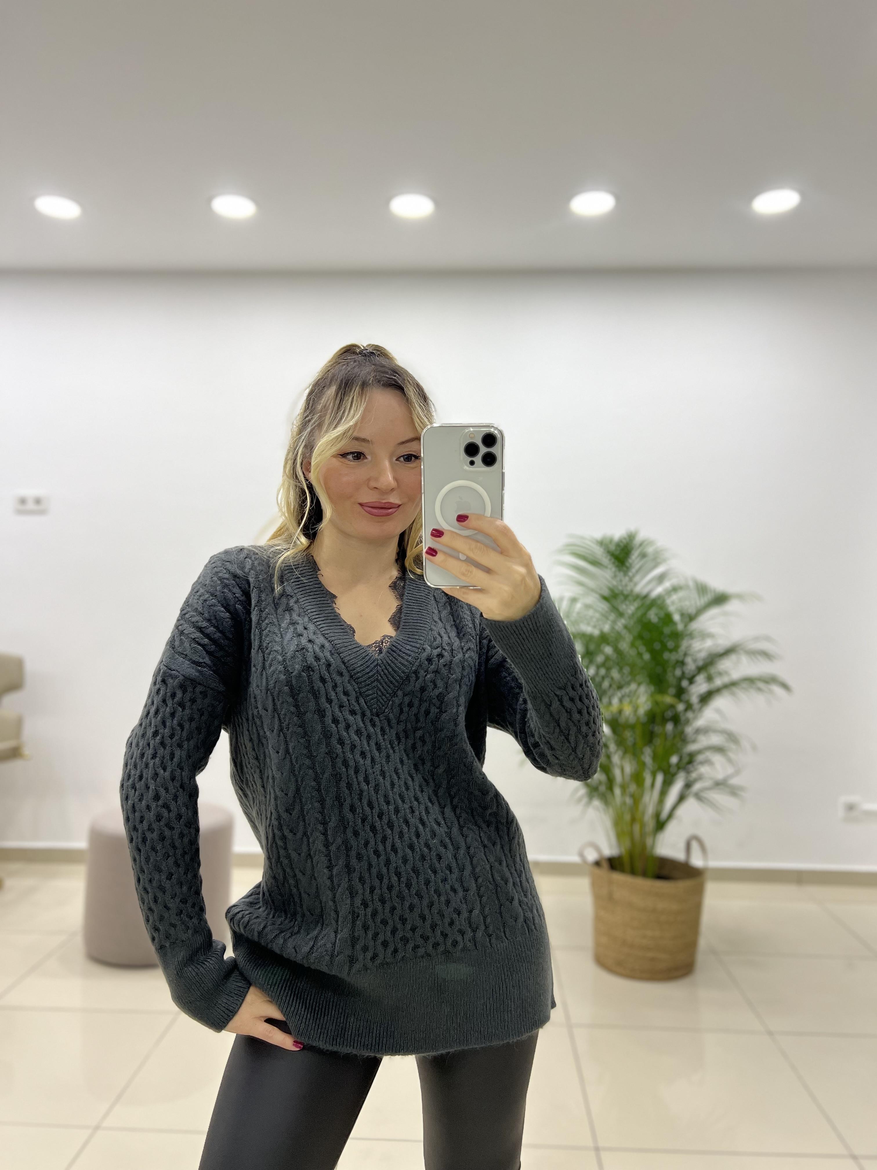 Füme Dantelli V Yaka Kazak