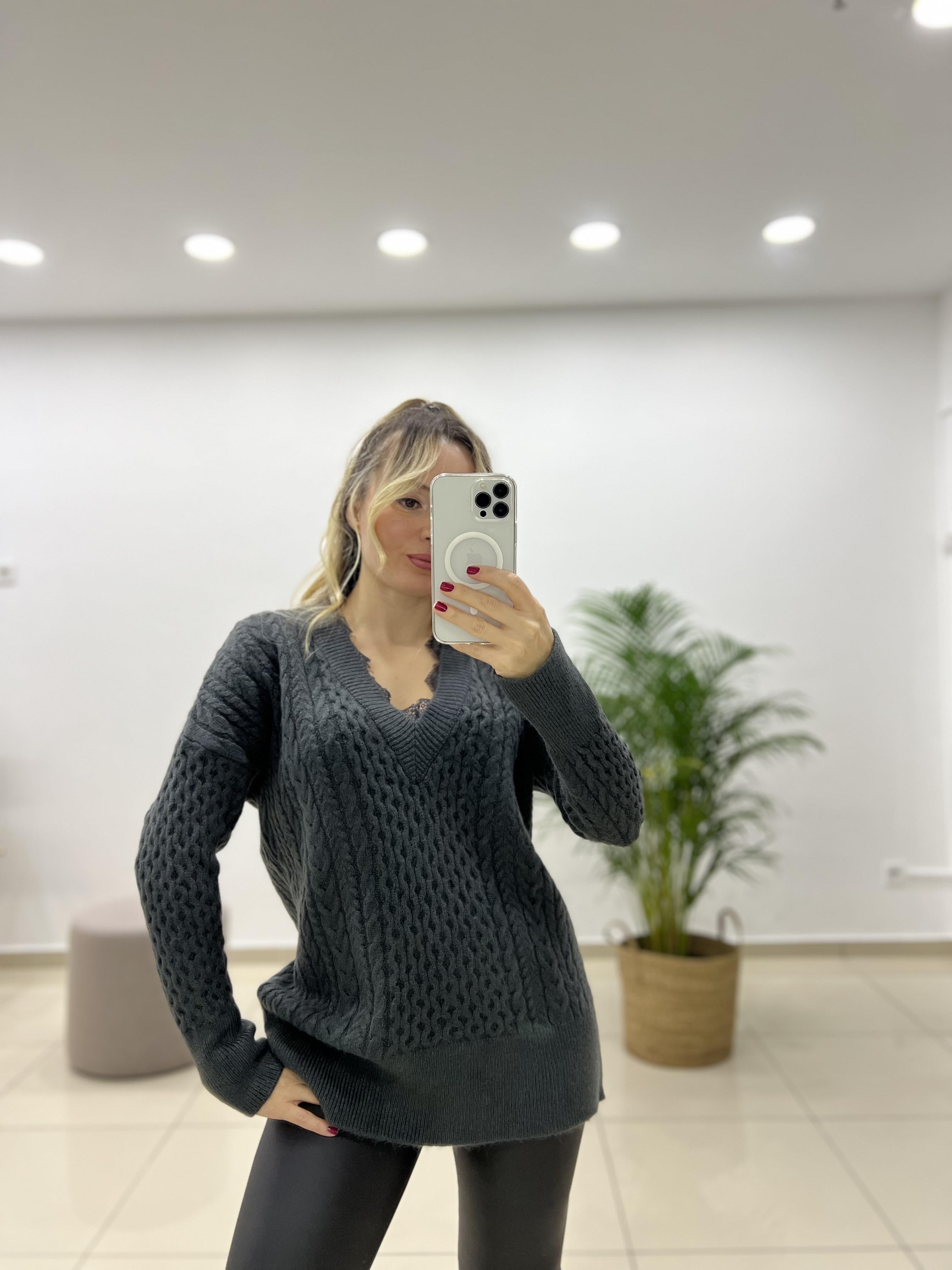 Füme Dantelli V Yaka Kazak