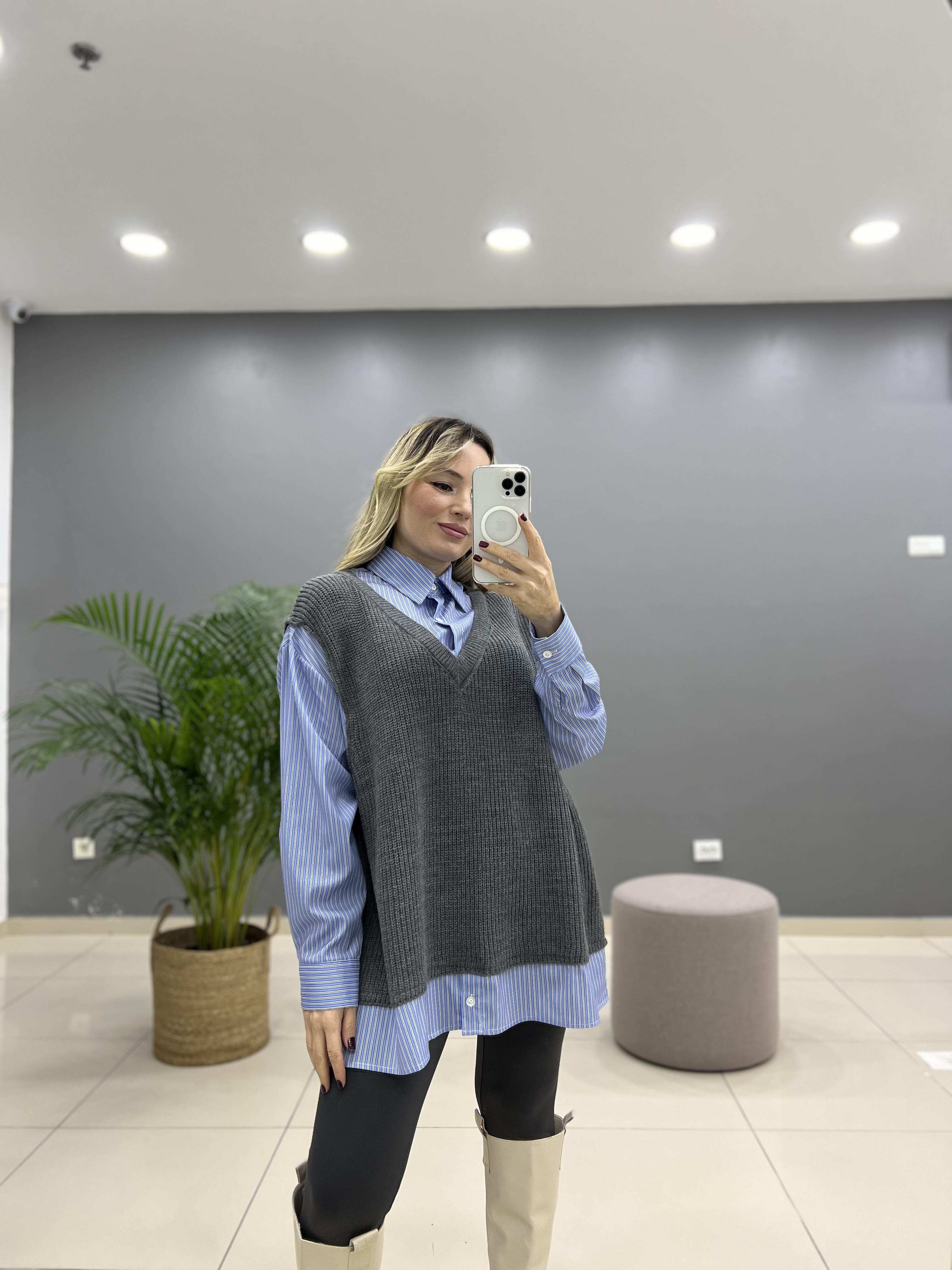 Gömlekli Triko Süveter