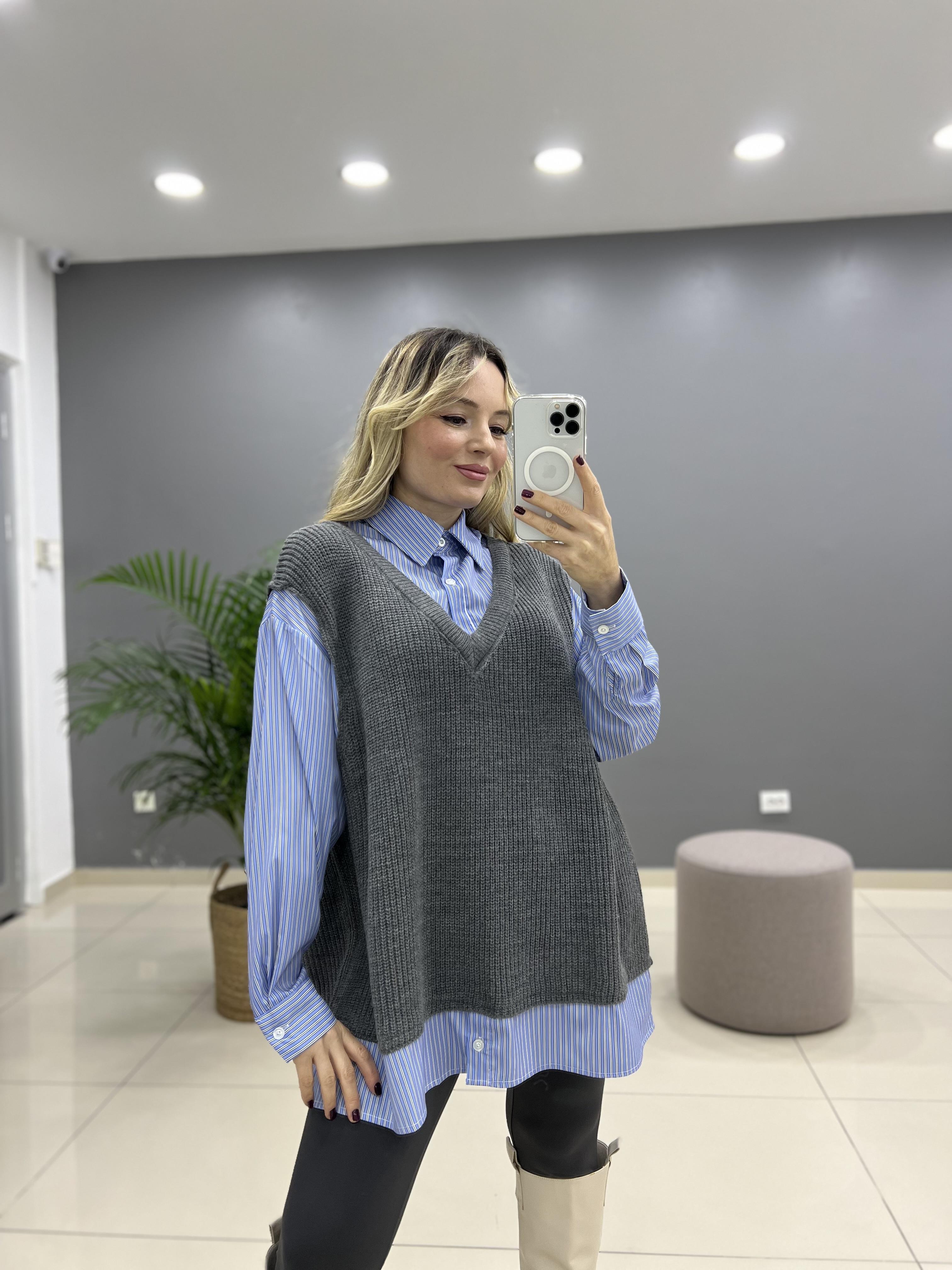 Gömlekli Triko Süveter