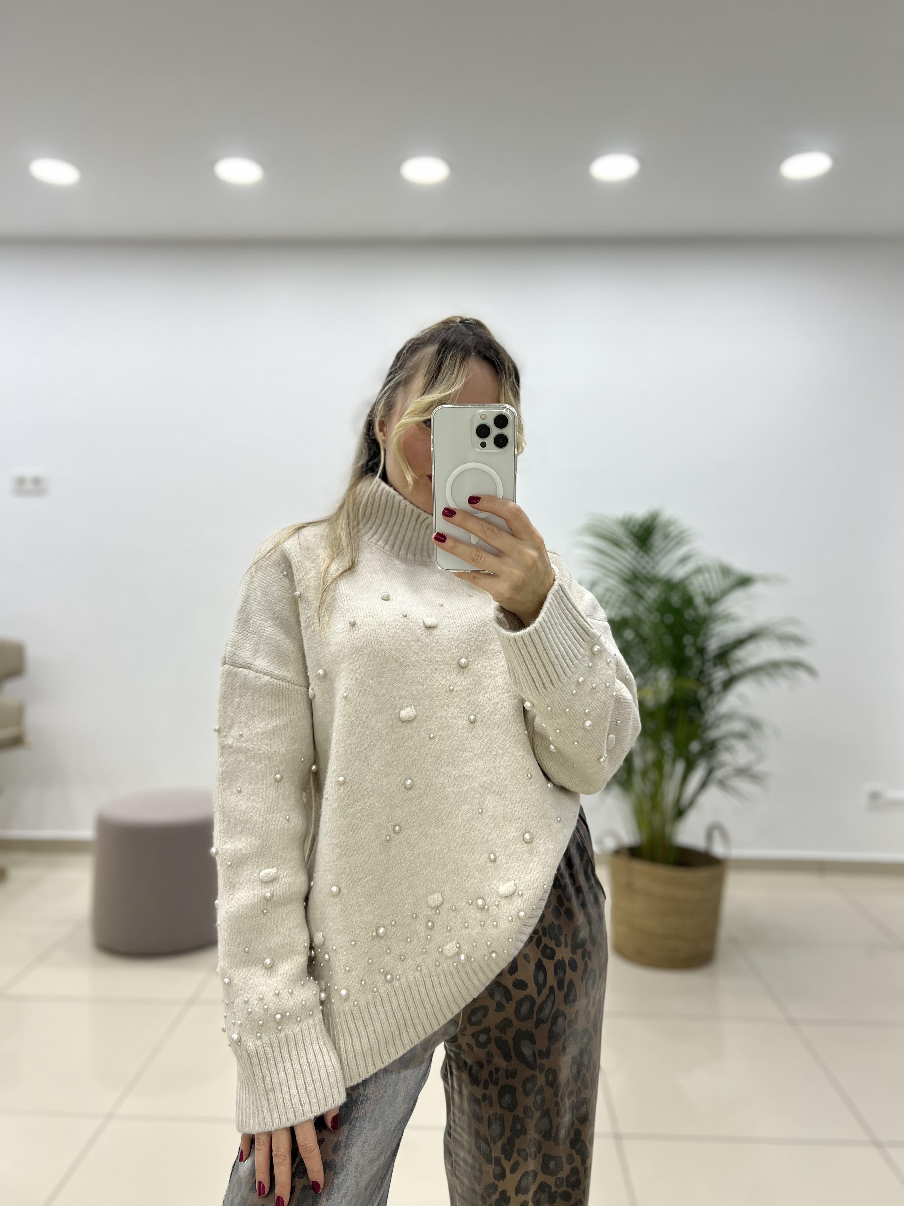 İncili Yarım Balıkçı Triko Kazak