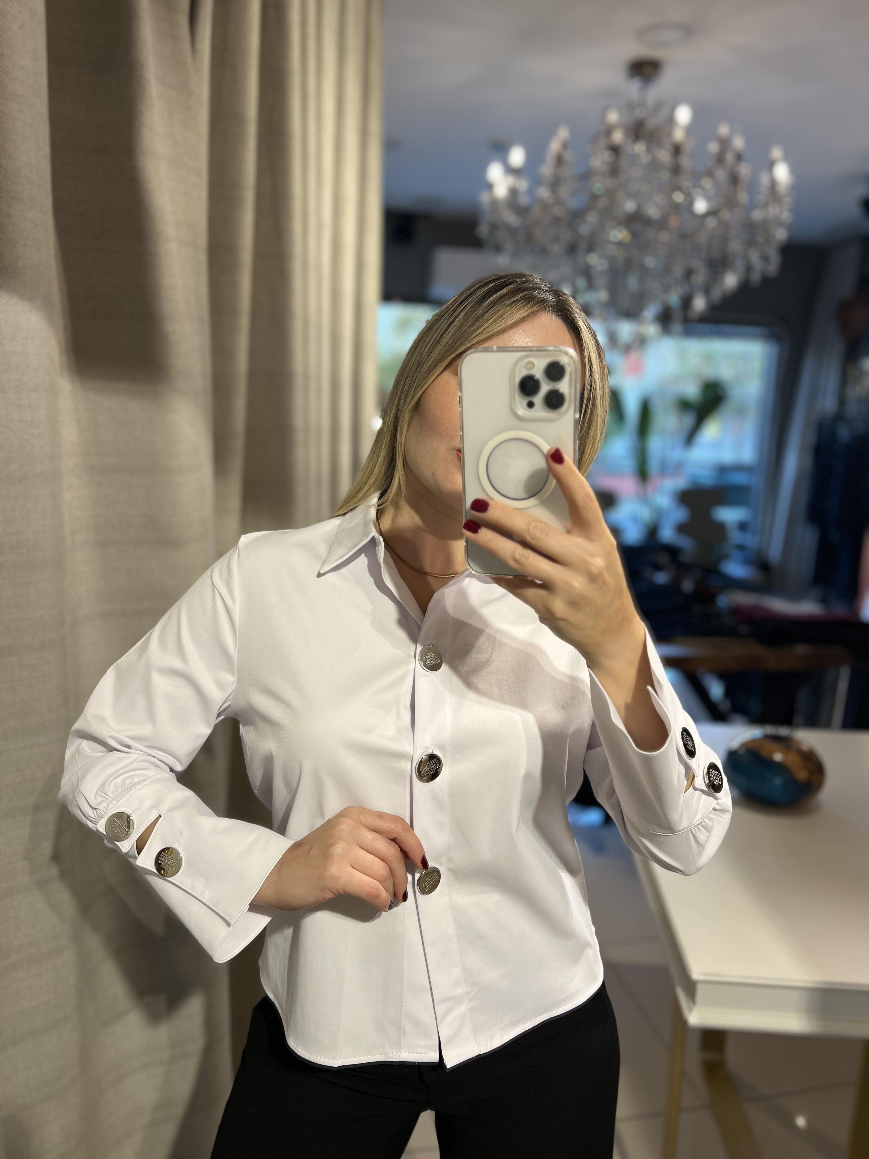 İpek Poplin Kumaş Silver Düğmeli Gömlek