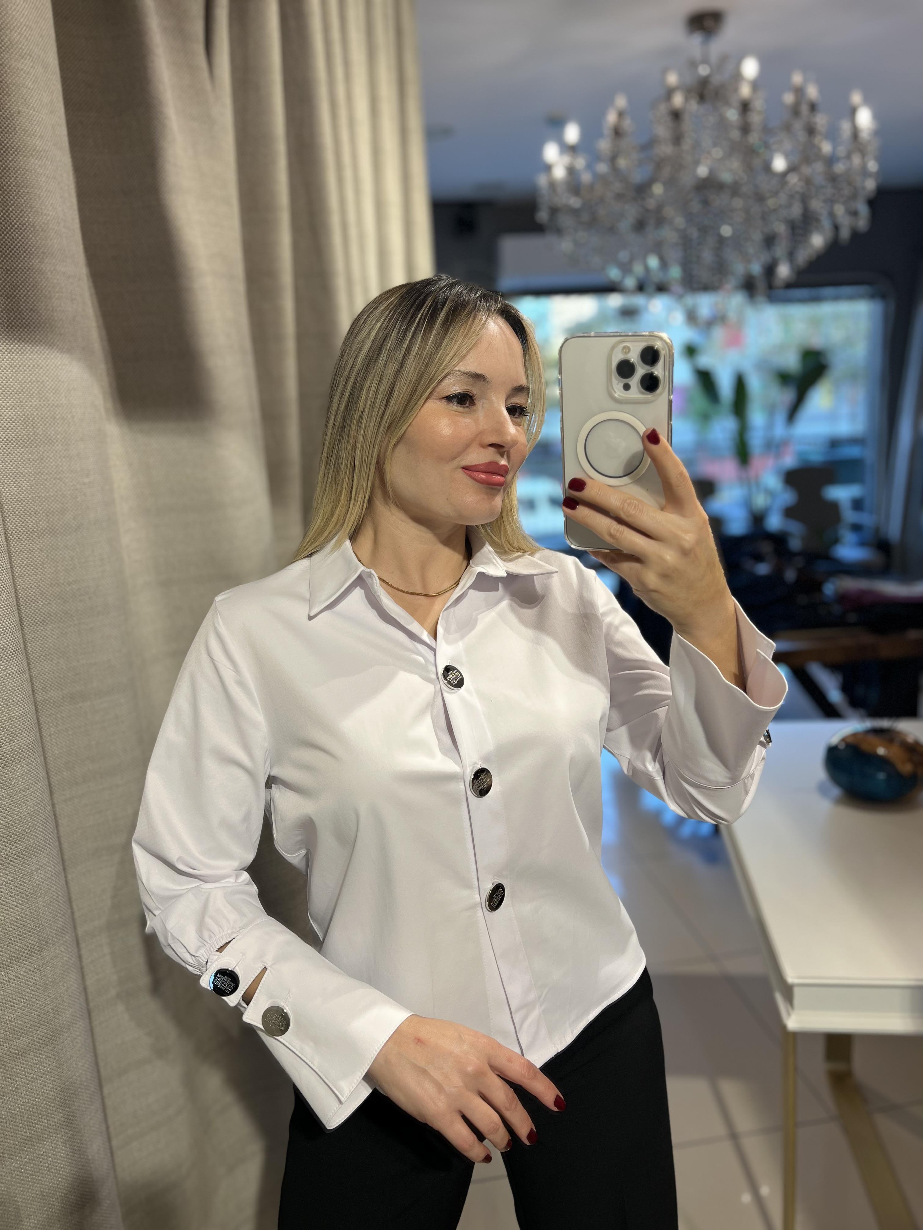 İpek Poplin Kumaş Silver Düğmeli Gömlek