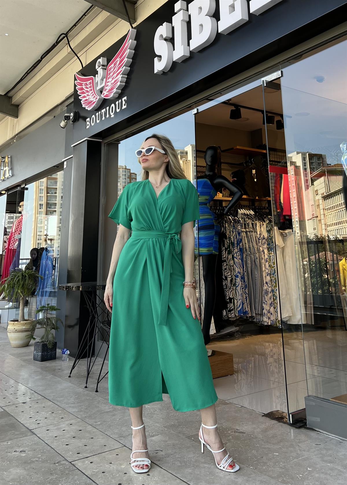  Yeşil Kapalı Anvelop Elbise