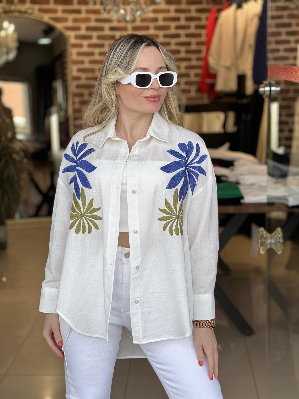 Keten Krinkıl Nakışlı Gömlek 