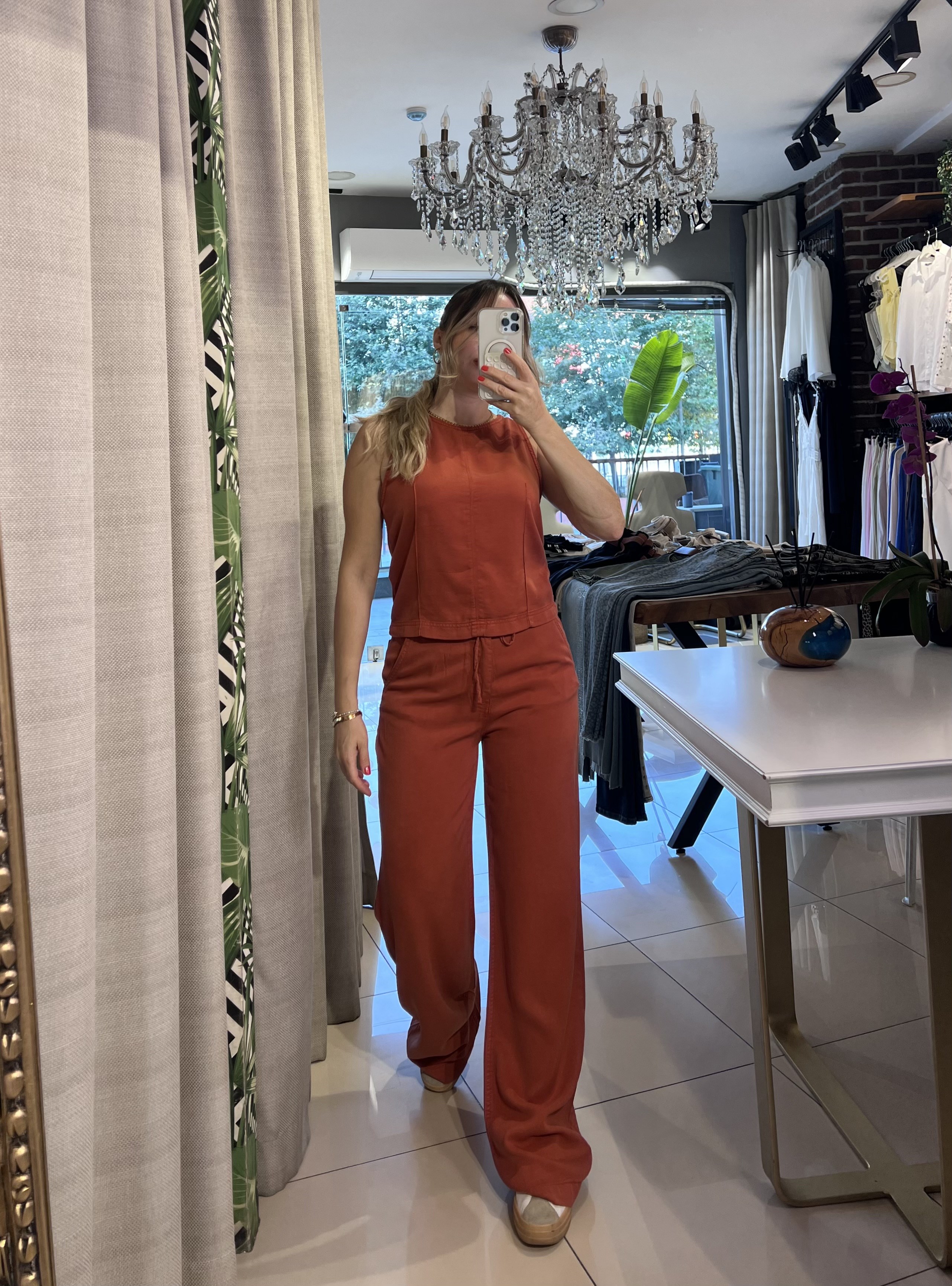 Kiremit Denim Bluz Pantolon Takım