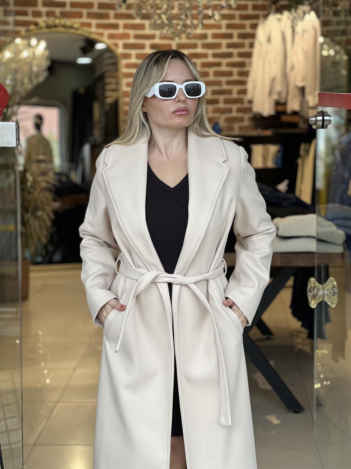  Taş Renk Kaşe Kaban 