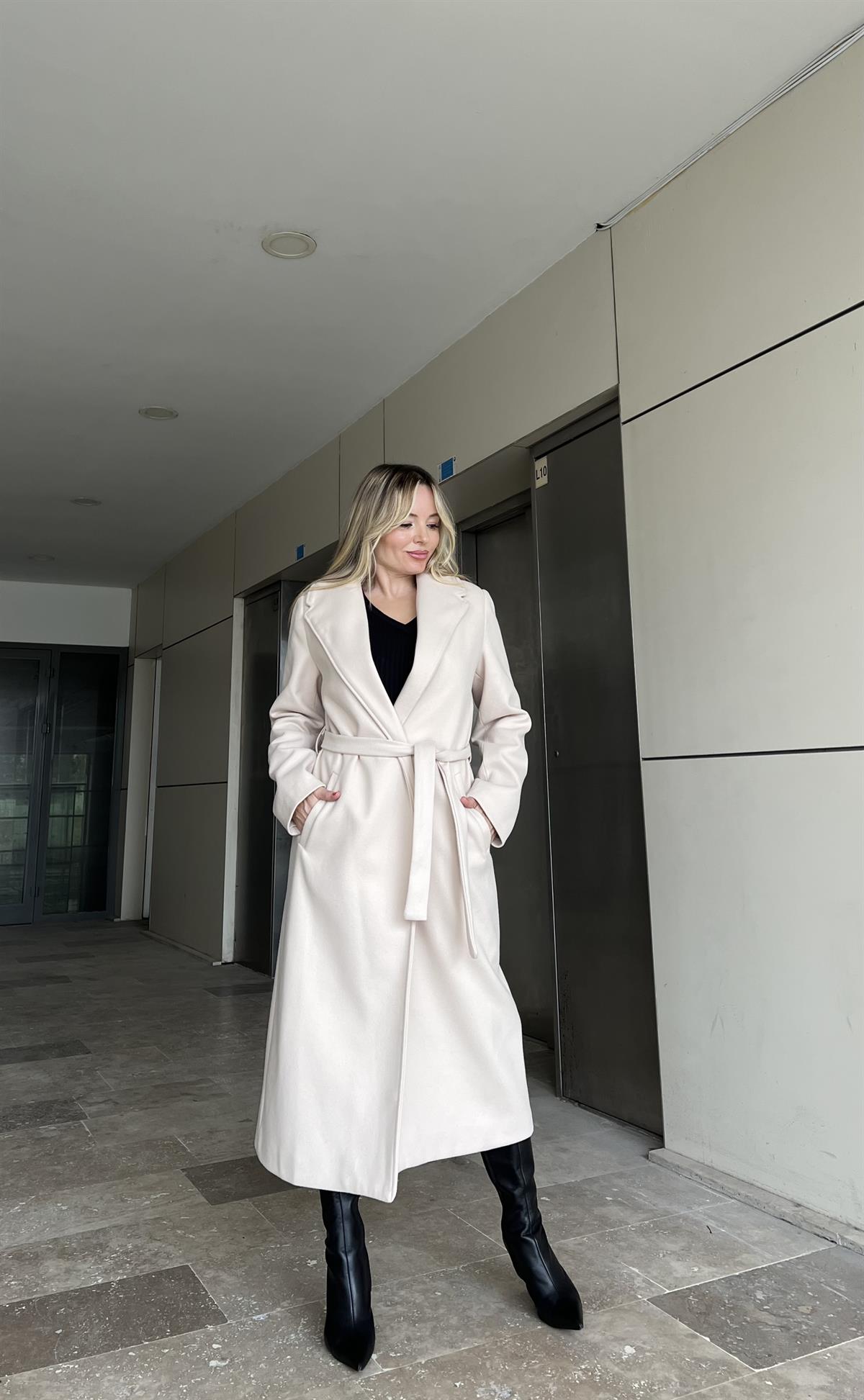  Taş Renk Kaşe Kaban 