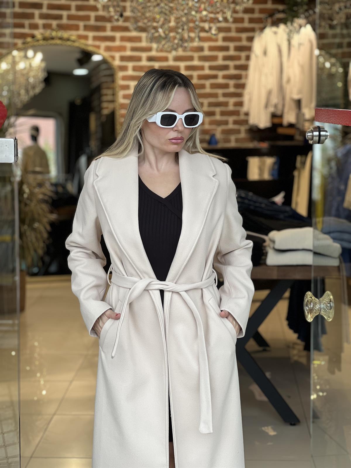  Taş Renk Kaşe Kaban 