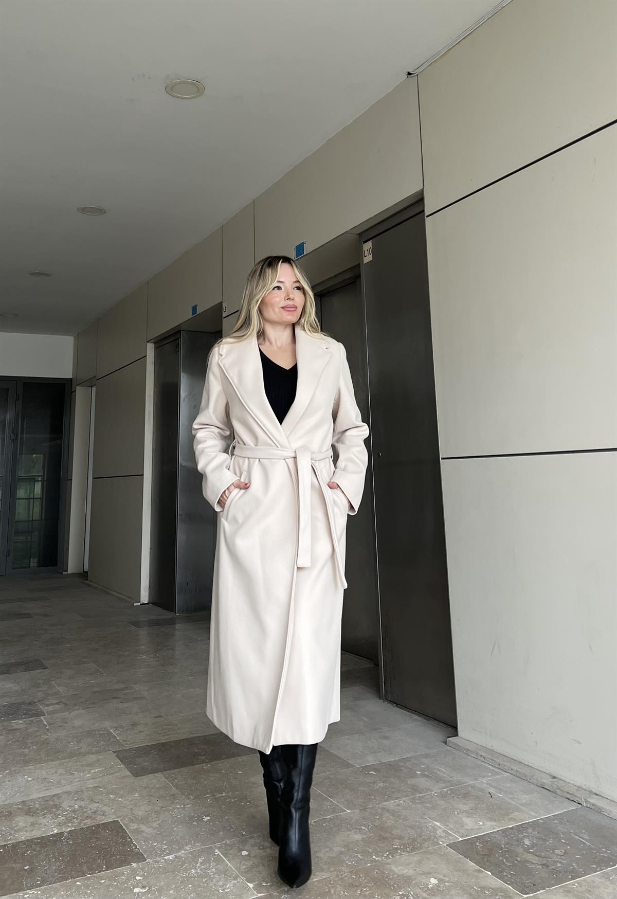  Taş Renk Kaşe Kaban 