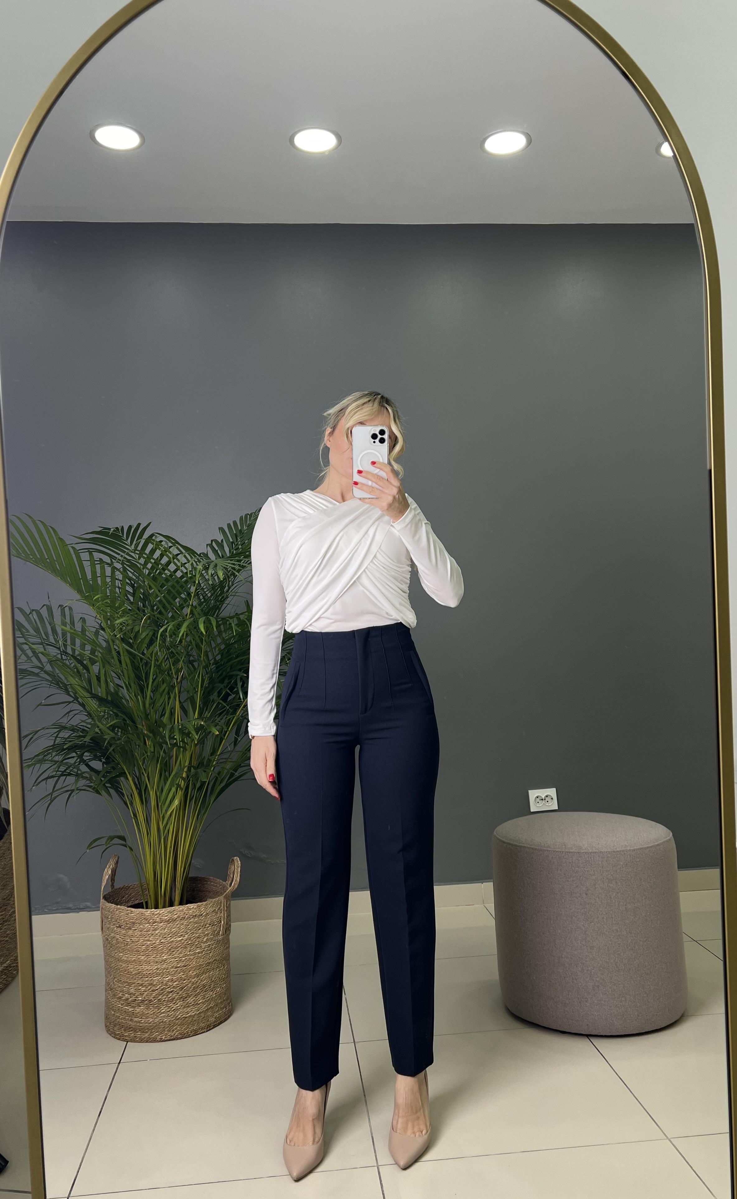 Lacivert Filetolu Kumaş Pantolon 