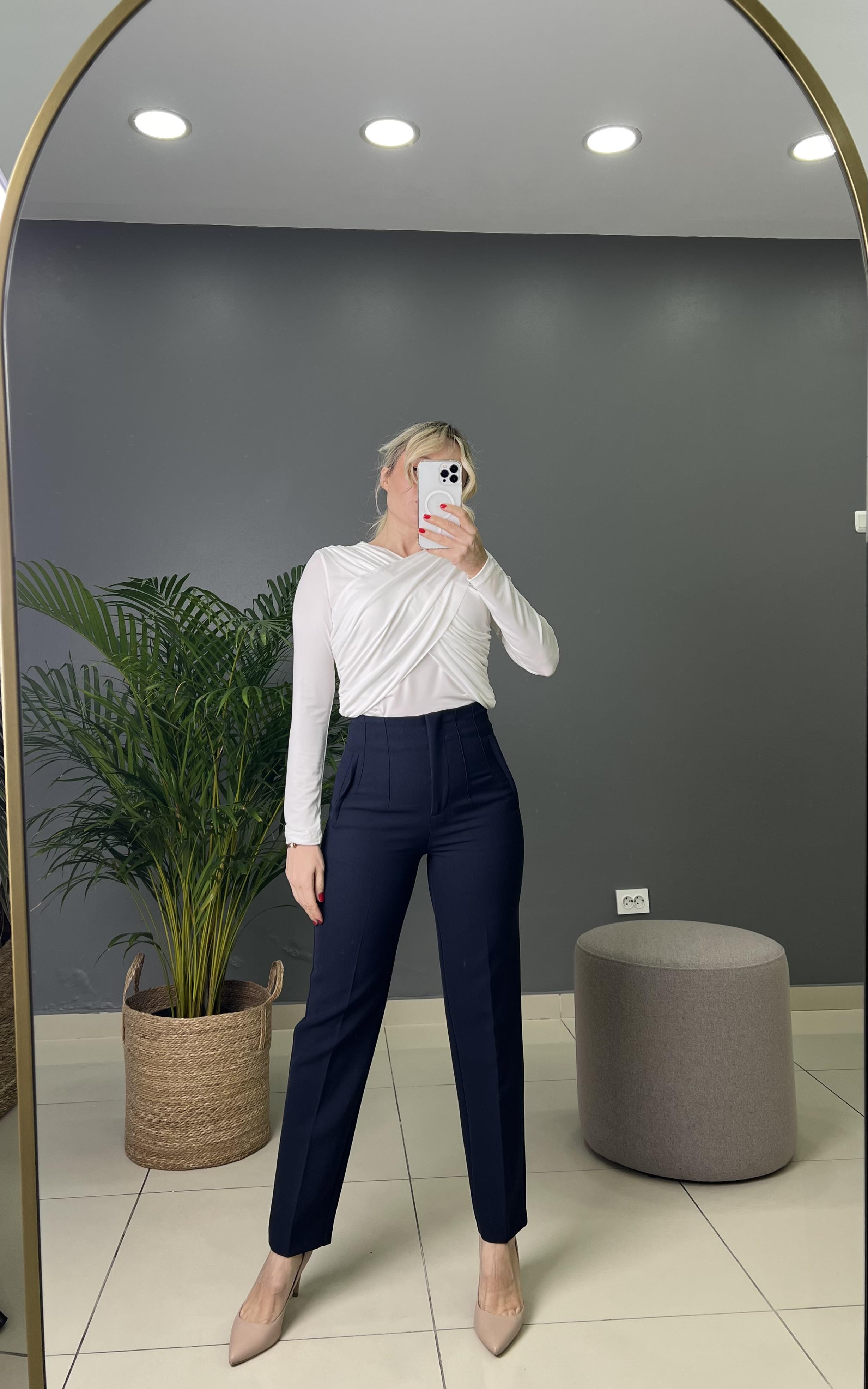 Lacivert Filetolu Kumaş Pantolon 