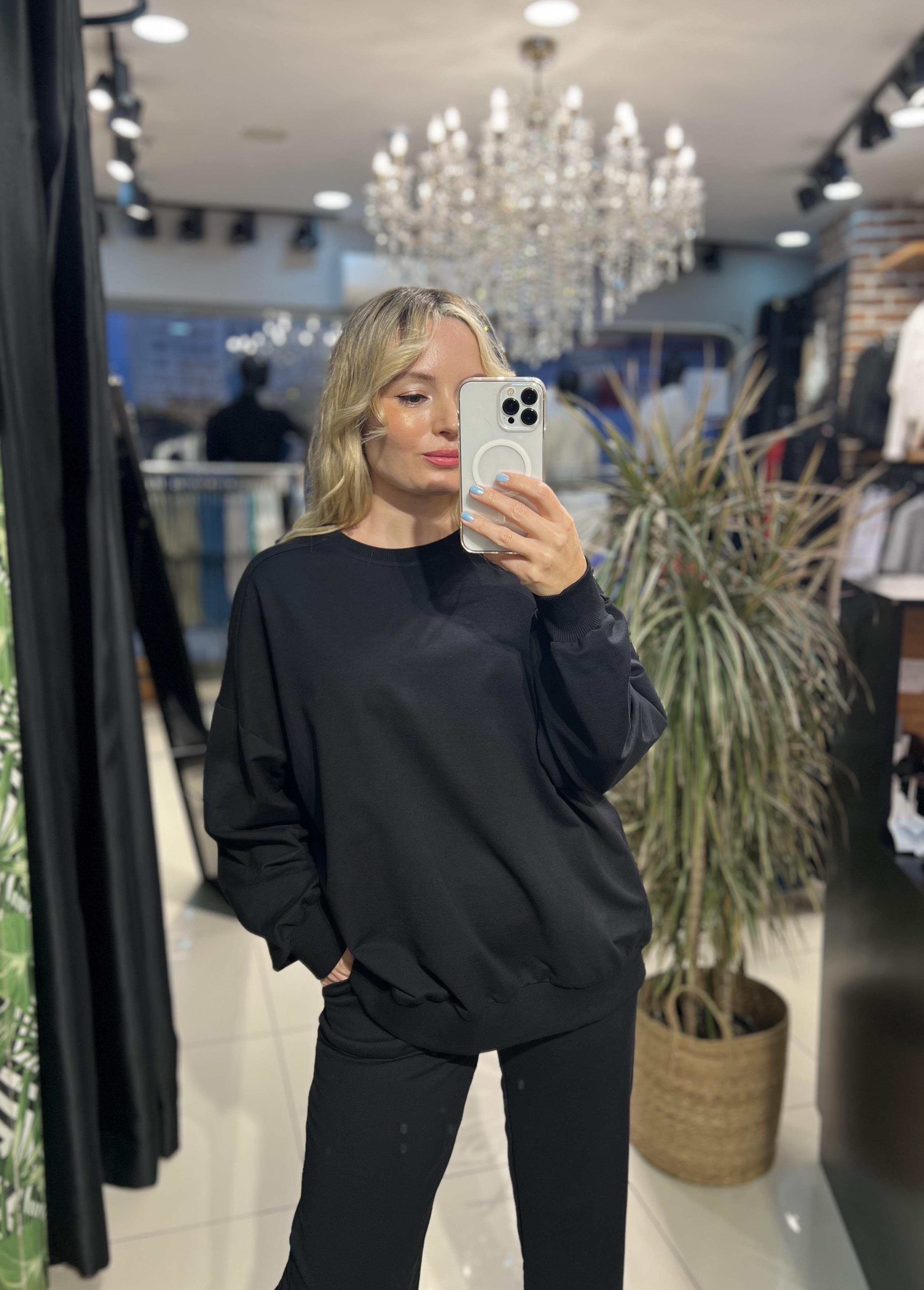 Likralı Güçlü Dokuda Siyah Eşofman Takımı