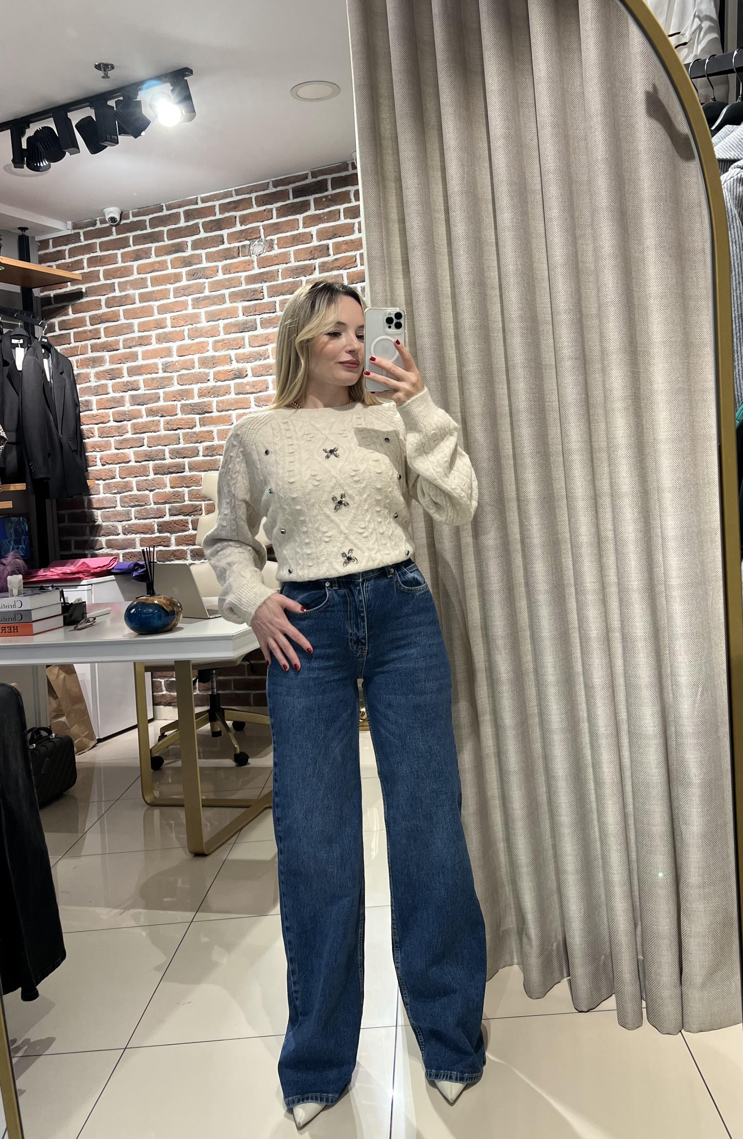 Likralı Mavi Jean Palazzo