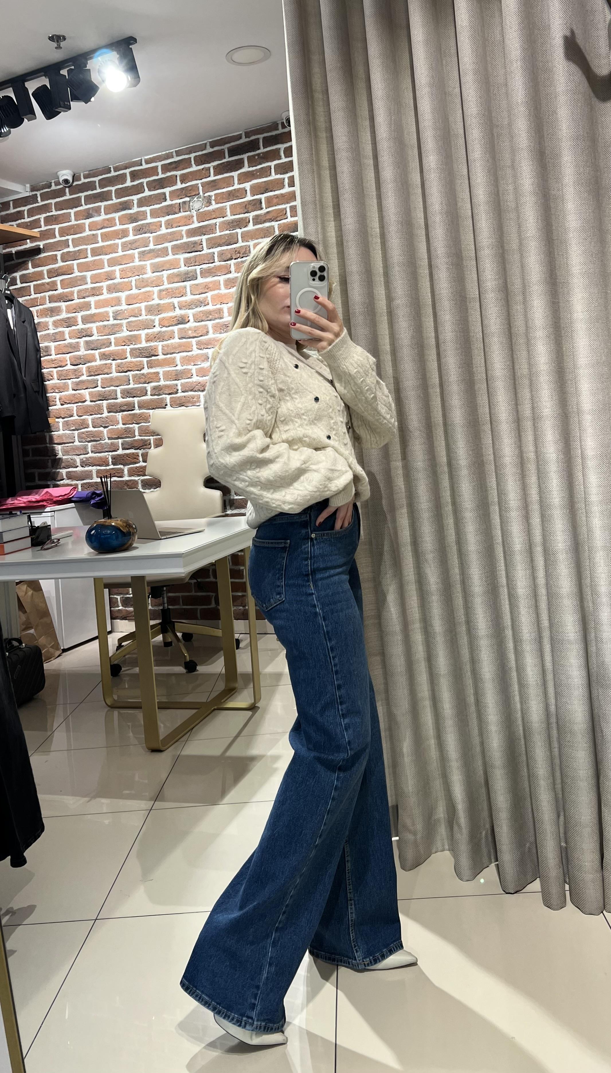 Likralı Mavi Jean Palazzo