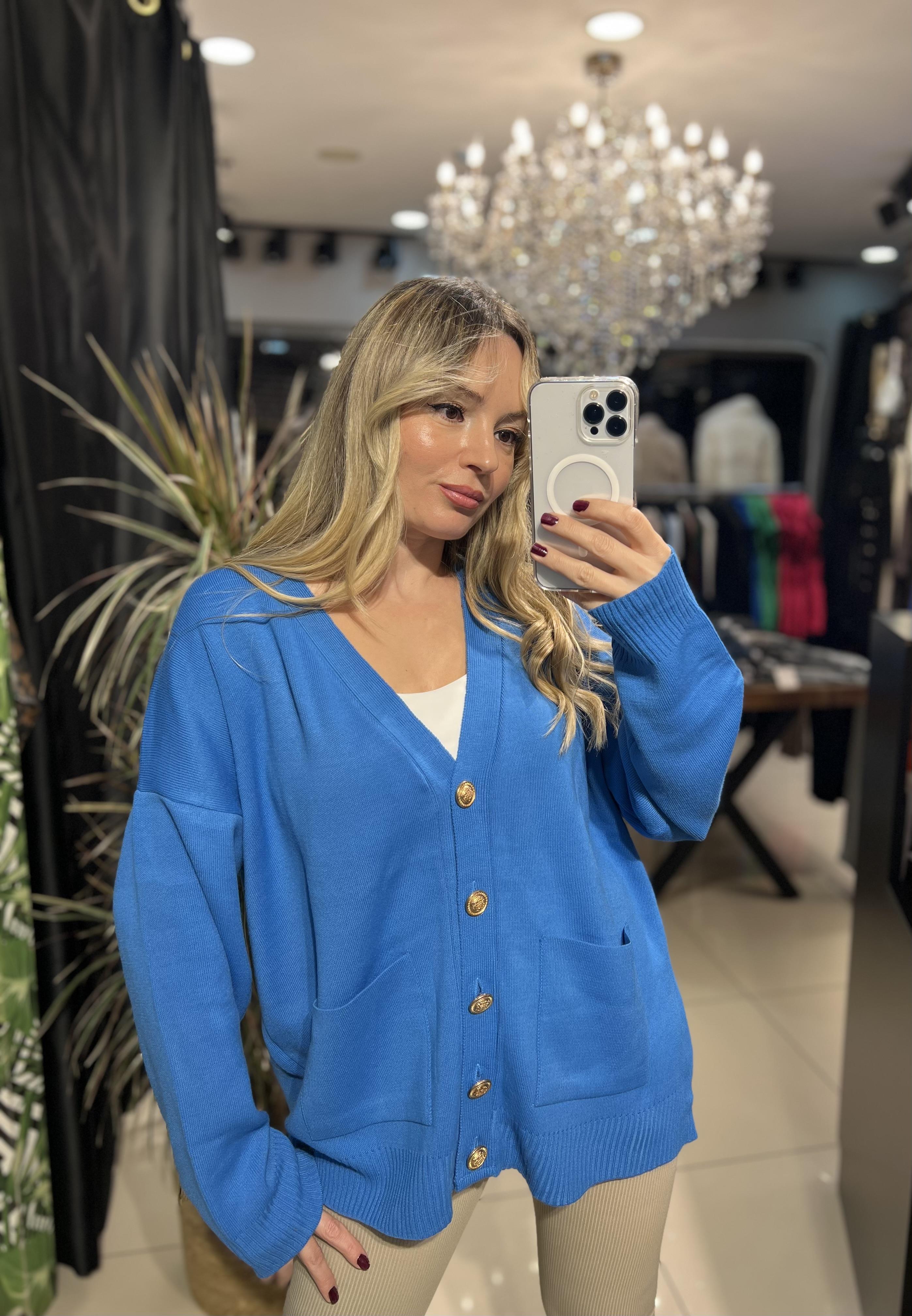 Mavi Gold Dügmeli cepli hırka