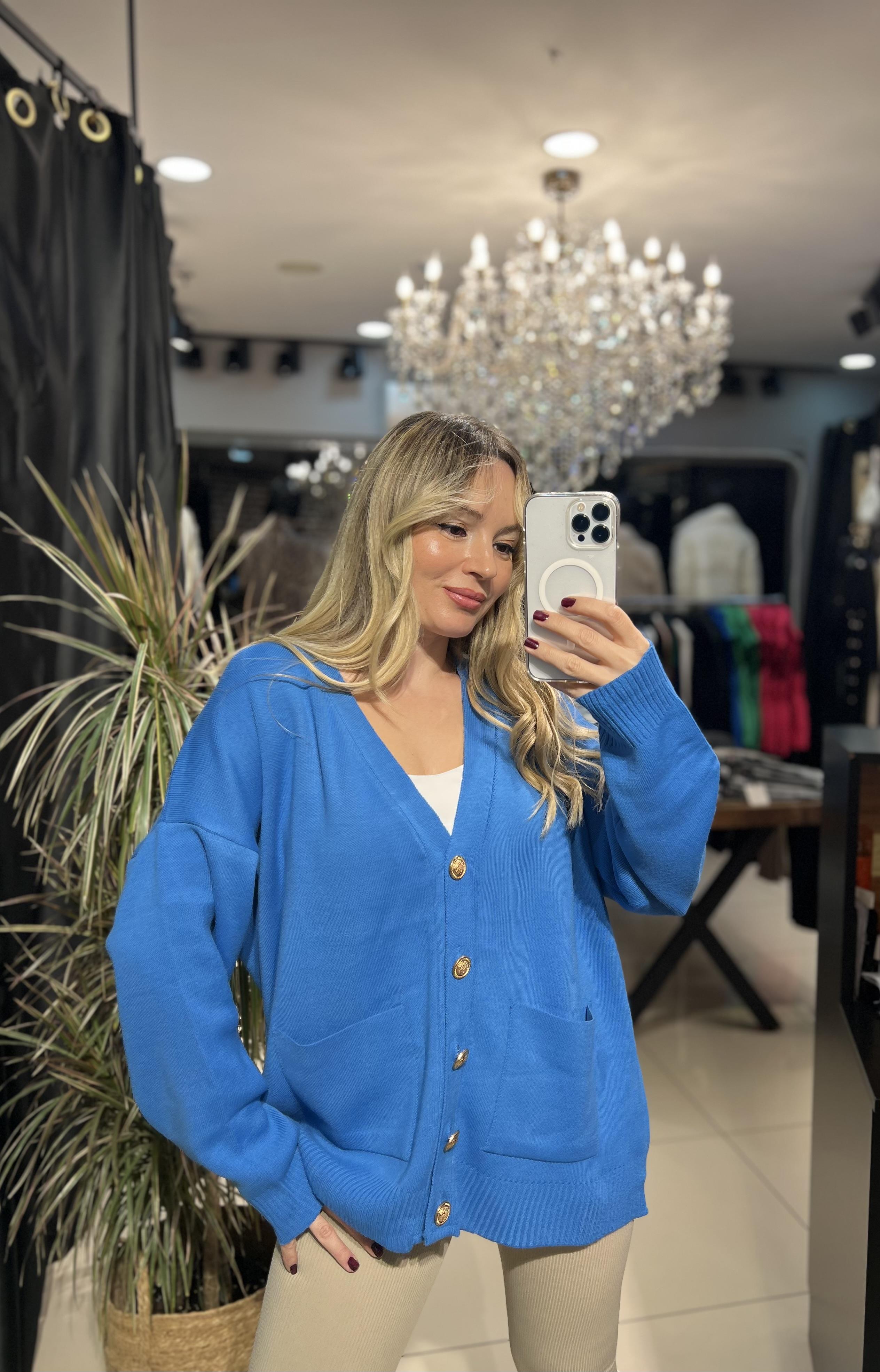 Mavi Gold Dügmeli cepli hırka