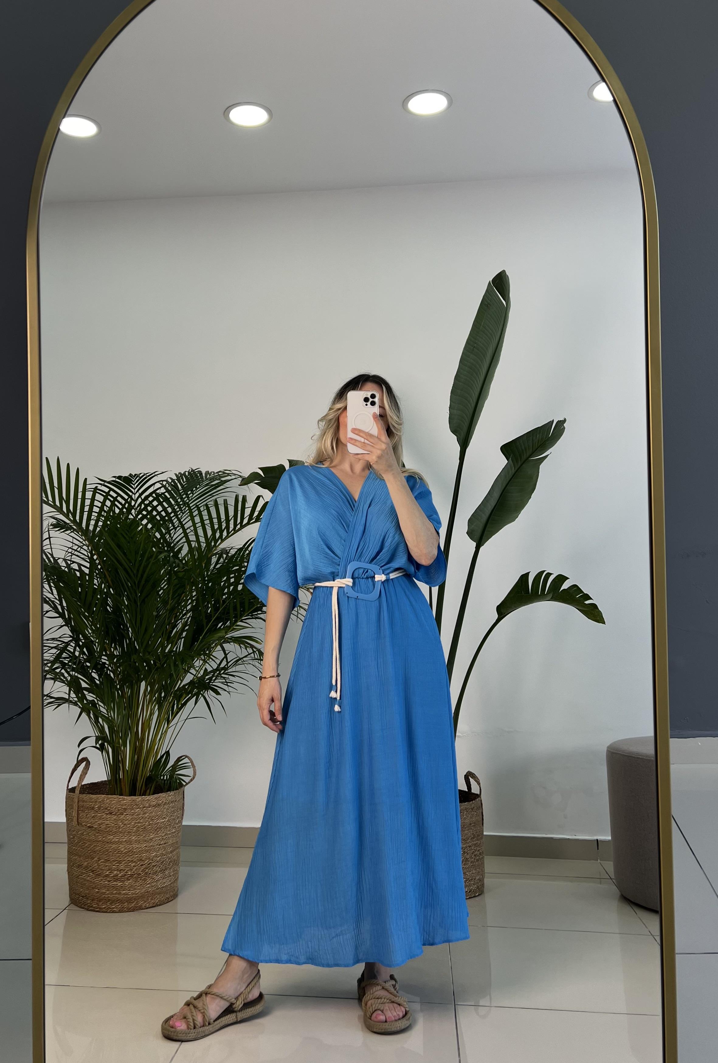 Mavi Renk Helen Model Elbise