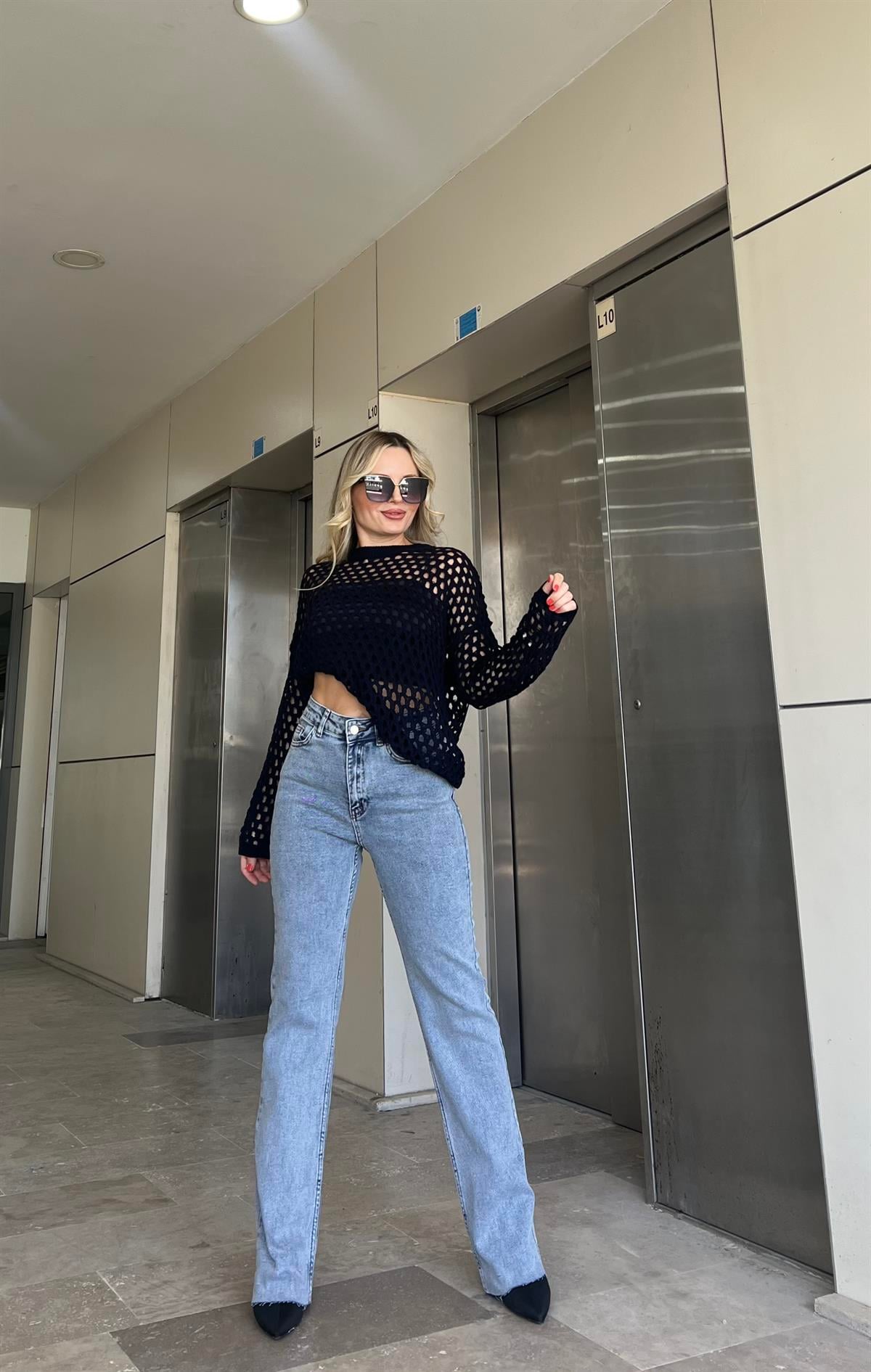 Full Likralı Mom Fit Modern Paça Kar Yıkama Jean 