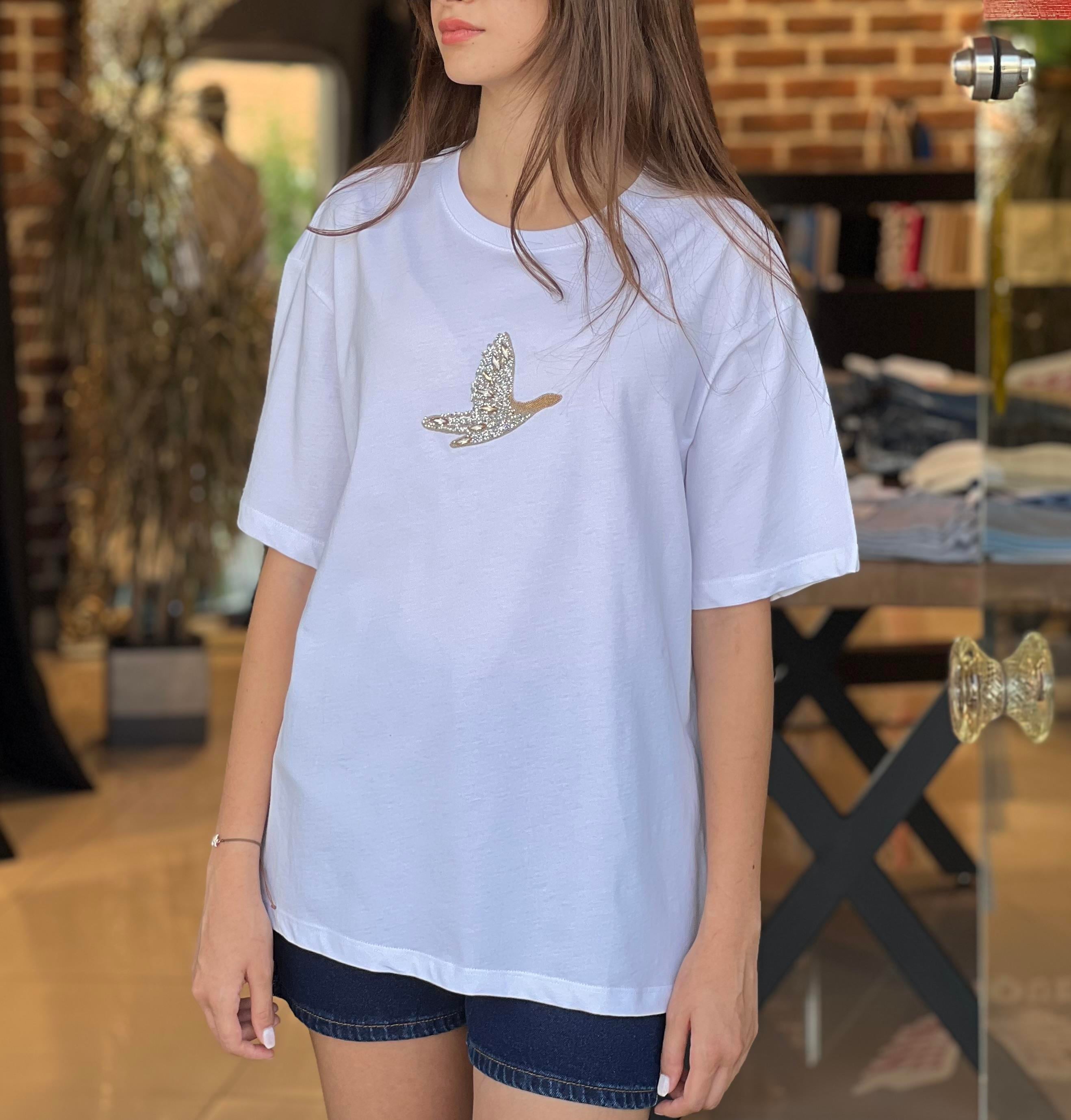 Orijinal Marka Modeli Bisiklet Yaka Beyaz Tişört