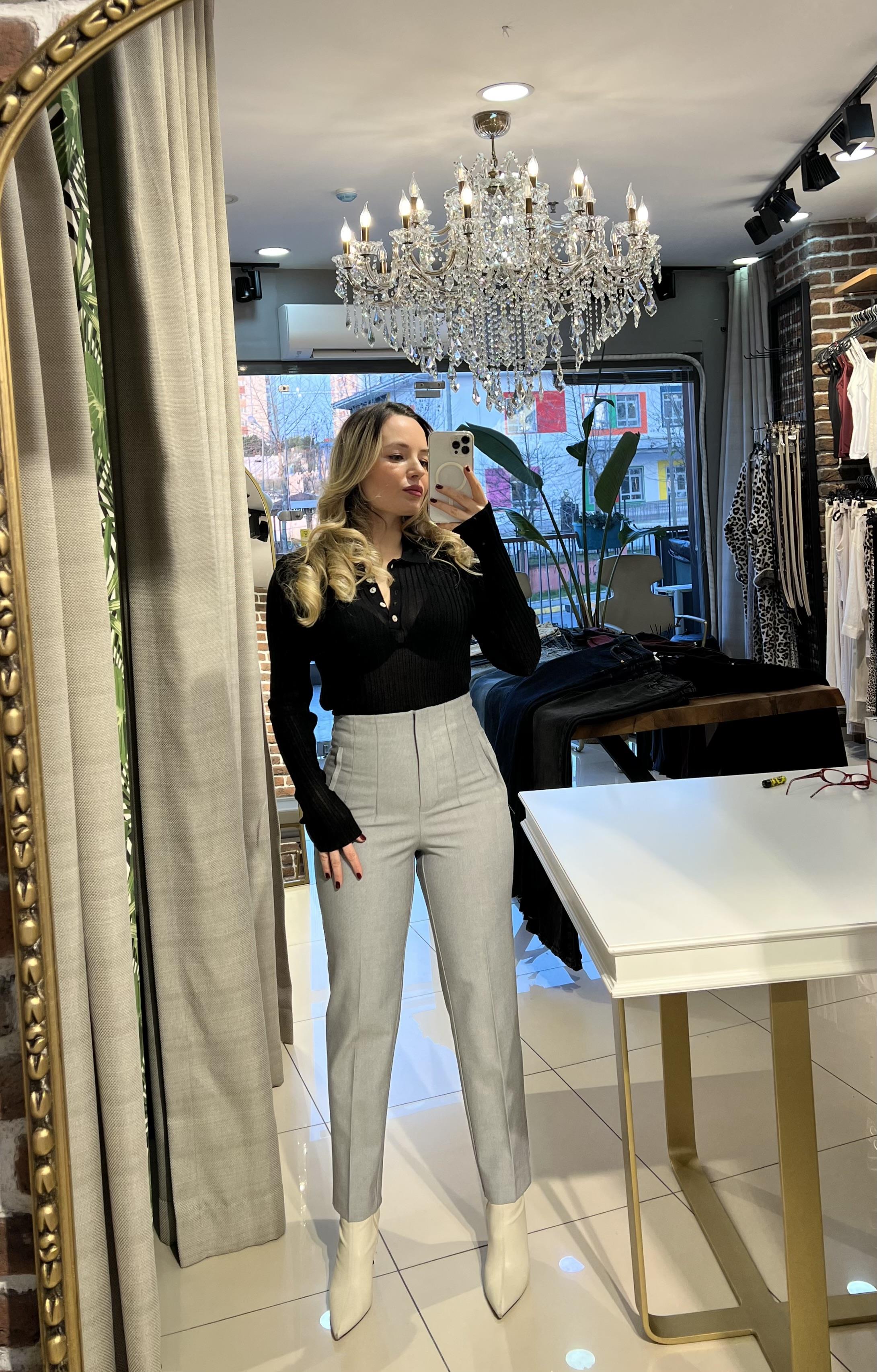 Orijinal Marka Modeli Gri Filetolu Pantolon