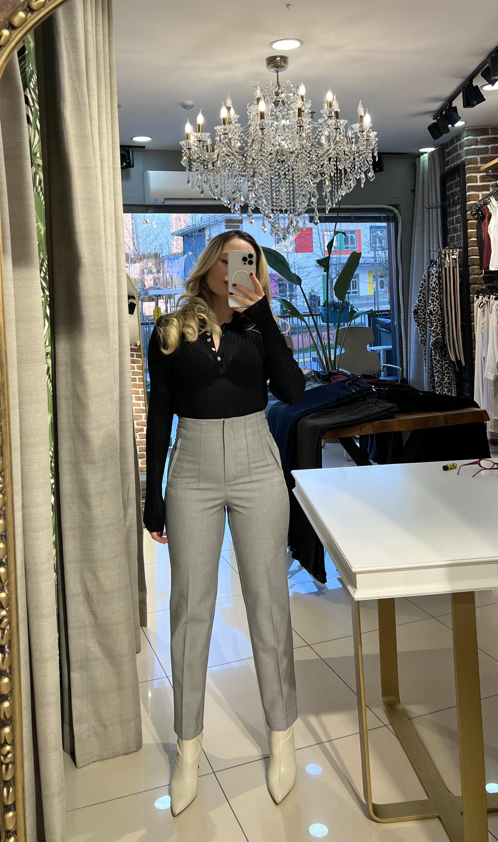 Orijinal Marka Modeli Gri Filetolu Pantolon