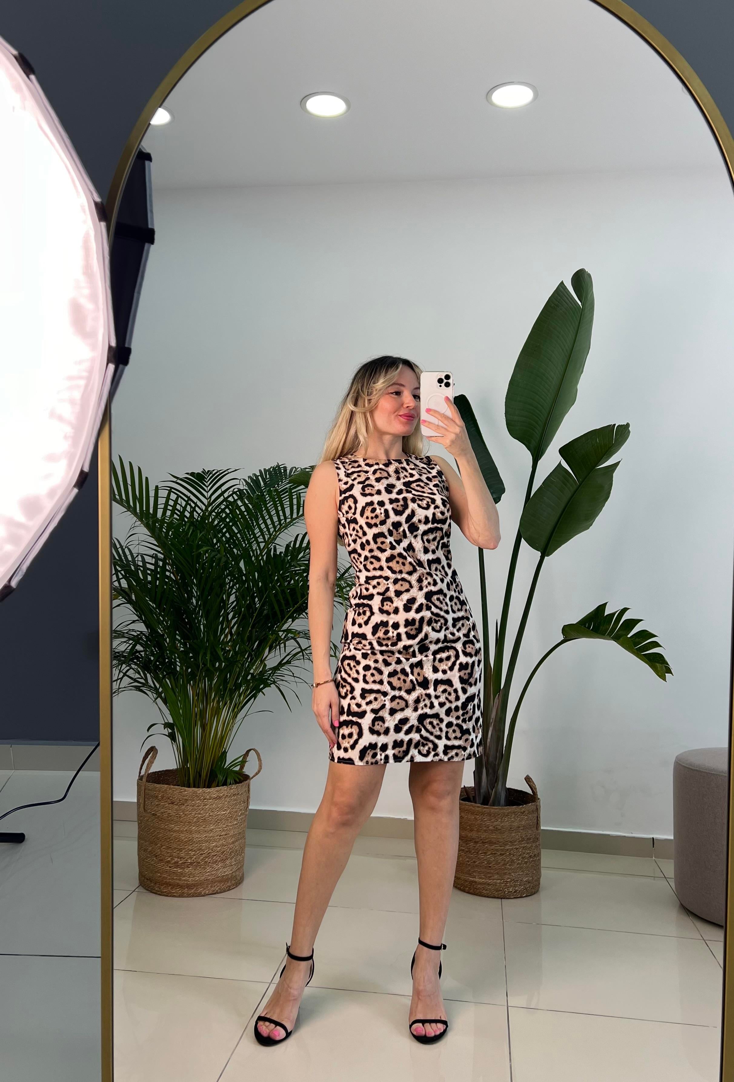 Orijinal Marka Modeli Leopar Desenli Elbise