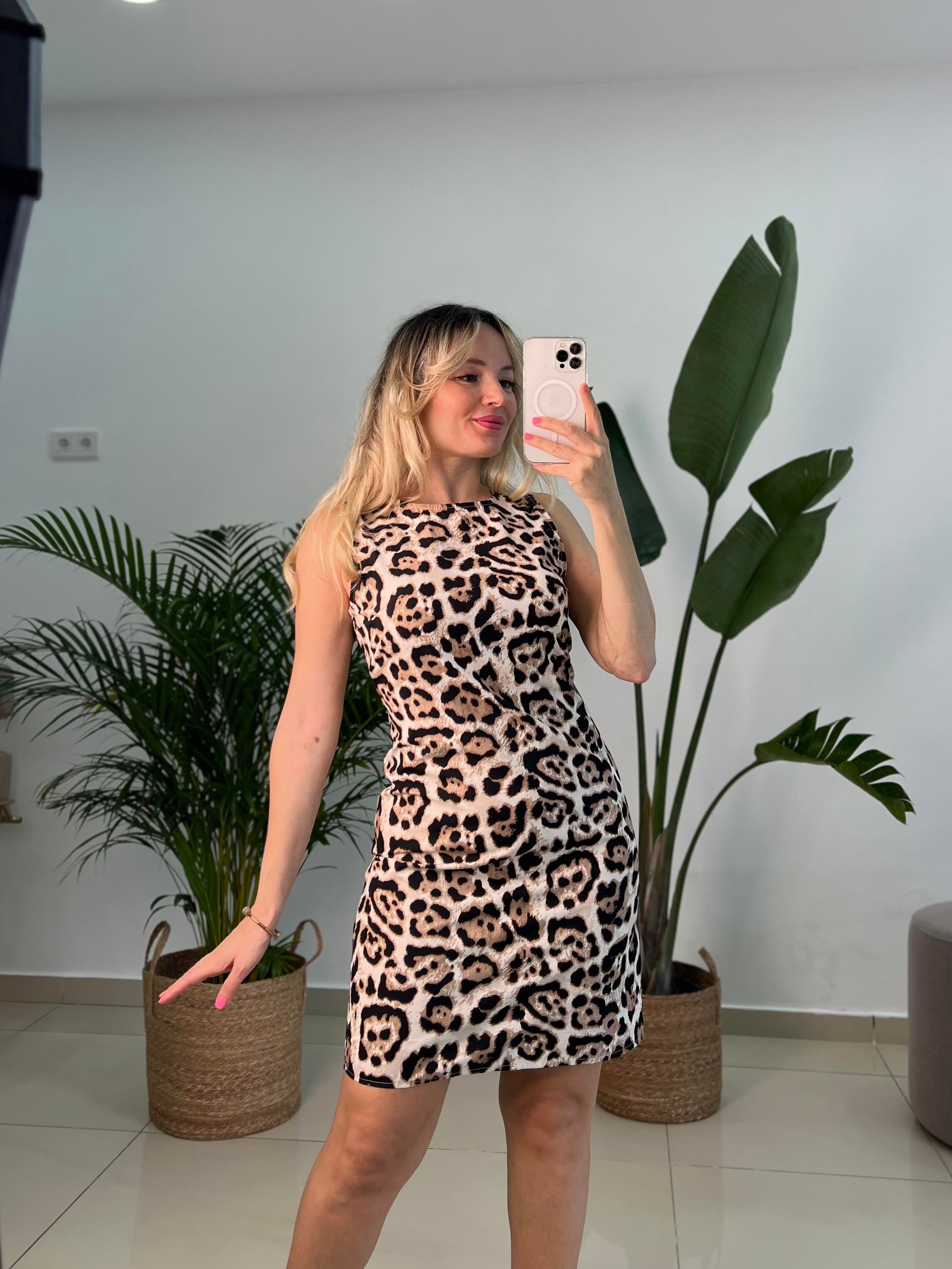 Orijinal Marka Modeli Leopar Desenli Elbise