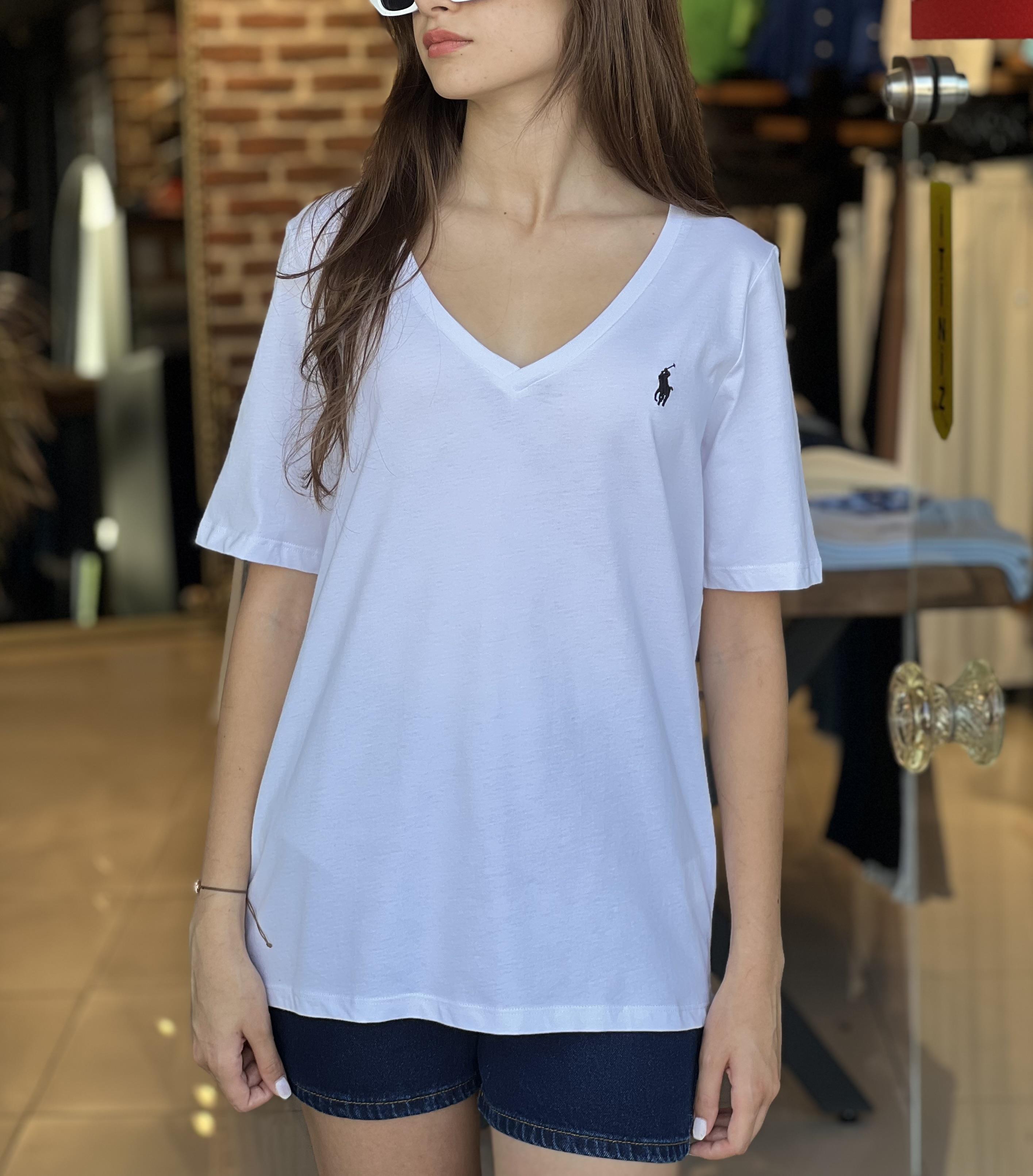 Orijinal Marka Modeli V Yaka Beyaz Tişört