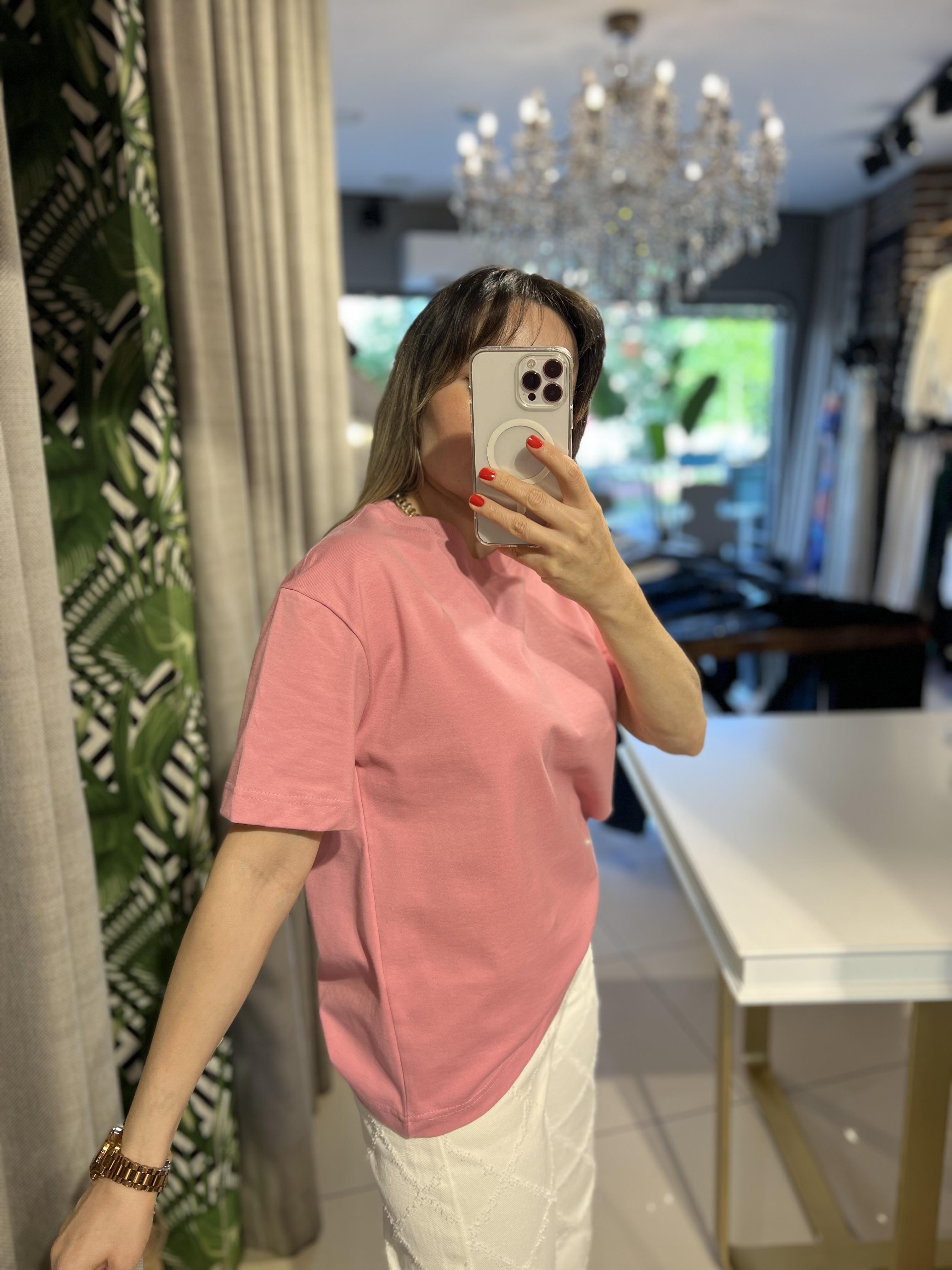 Pembe Bisiklet Yaka Cotton Pamuk Tişört