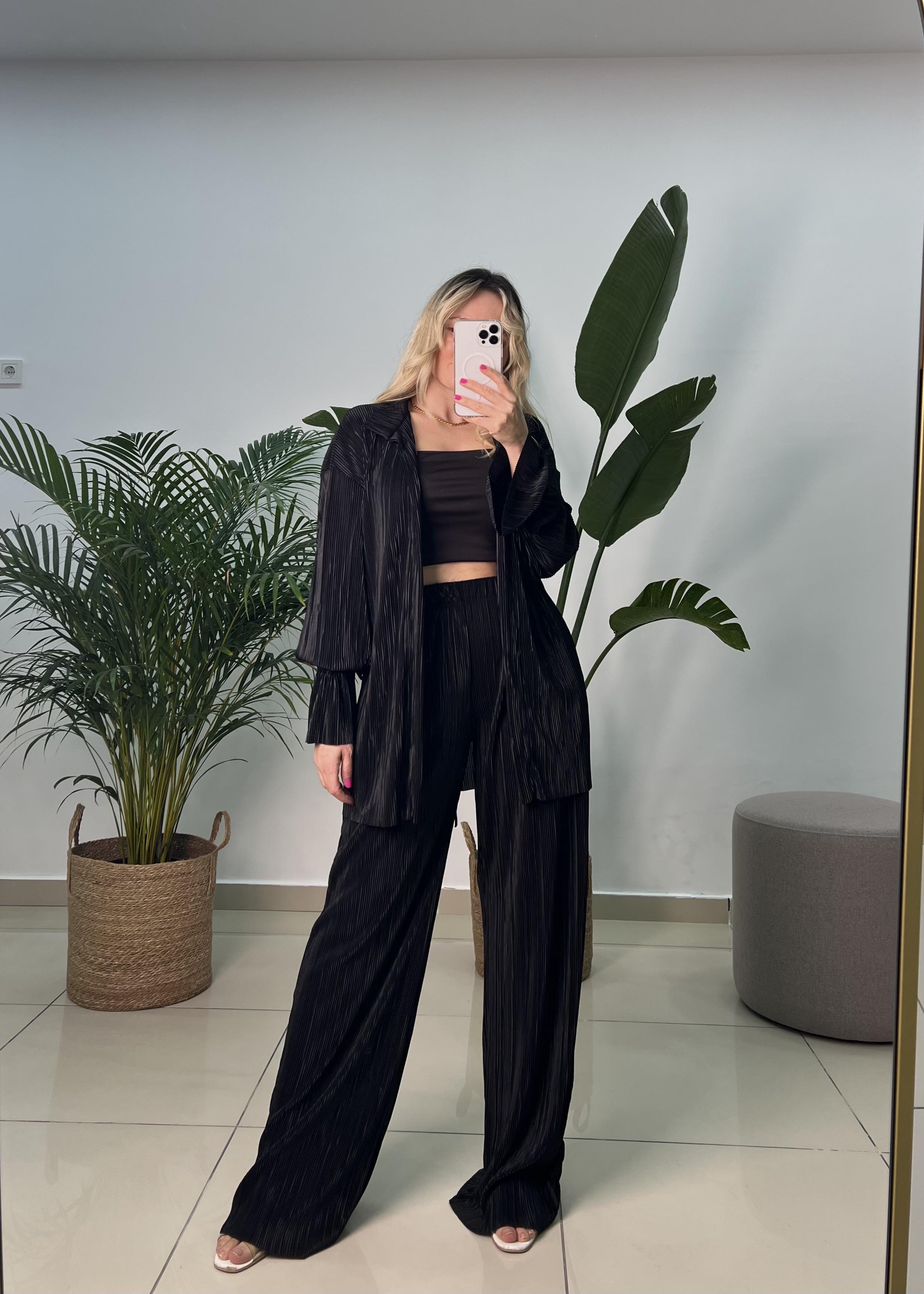 Piliseli Kimono Siyah Takım