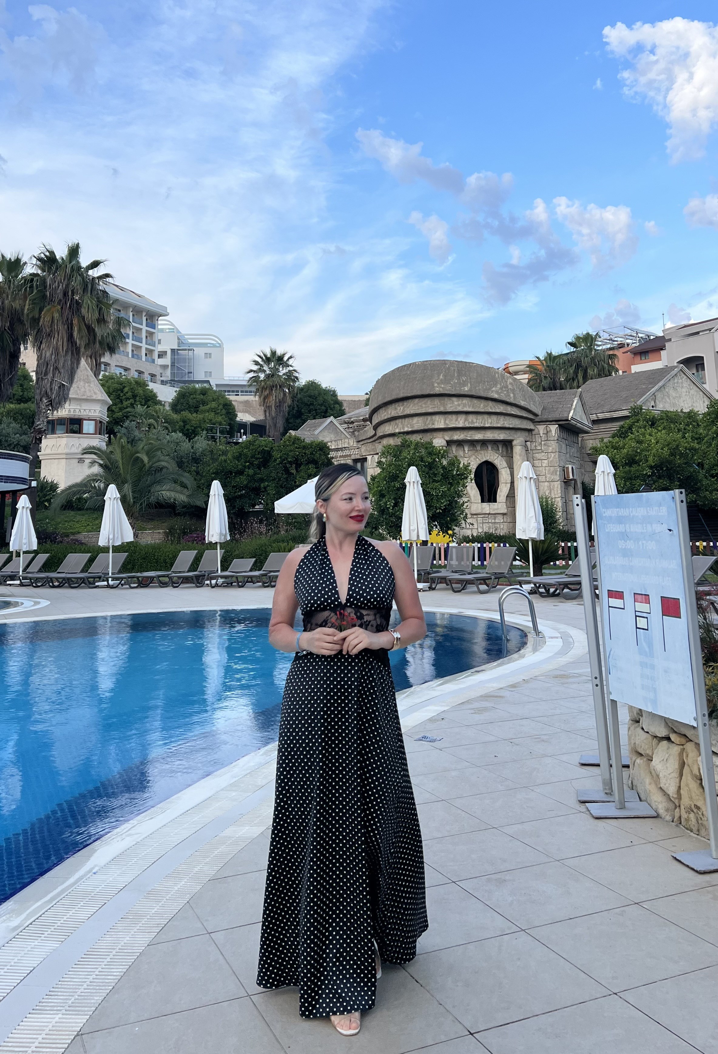 Puantiye Desenli Saten Elbise