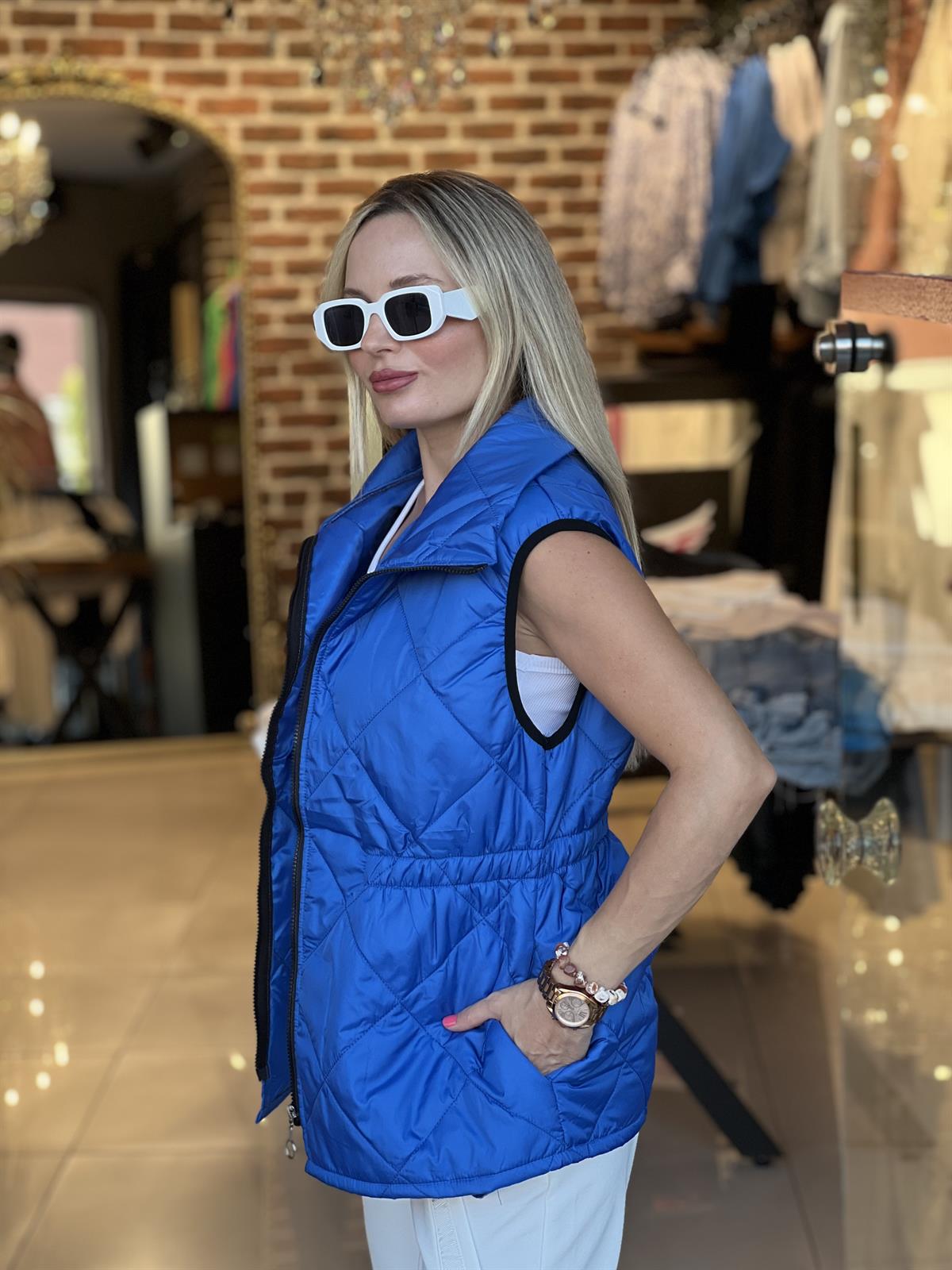 Sax Mavi Mevsimlik Kapitone Yelek