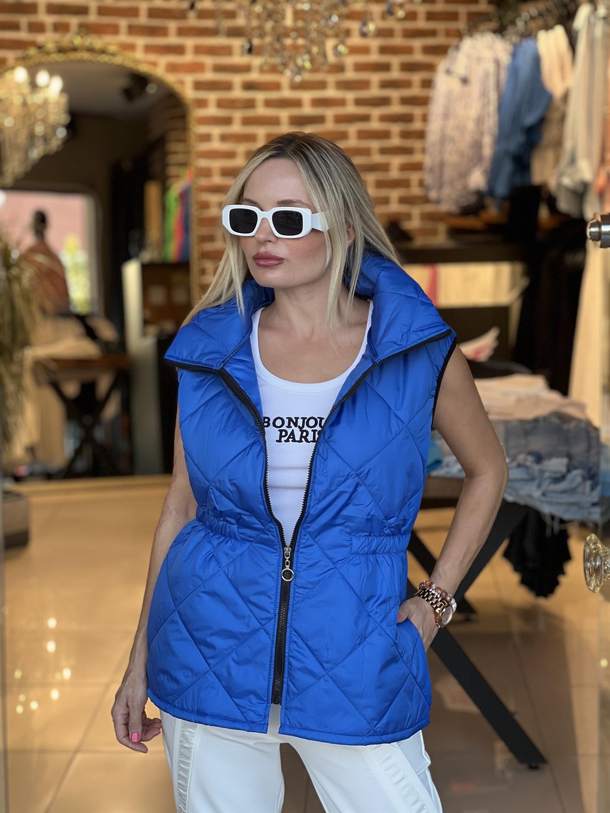 Sax Mavi Mevsimlik Kapitone Yelek