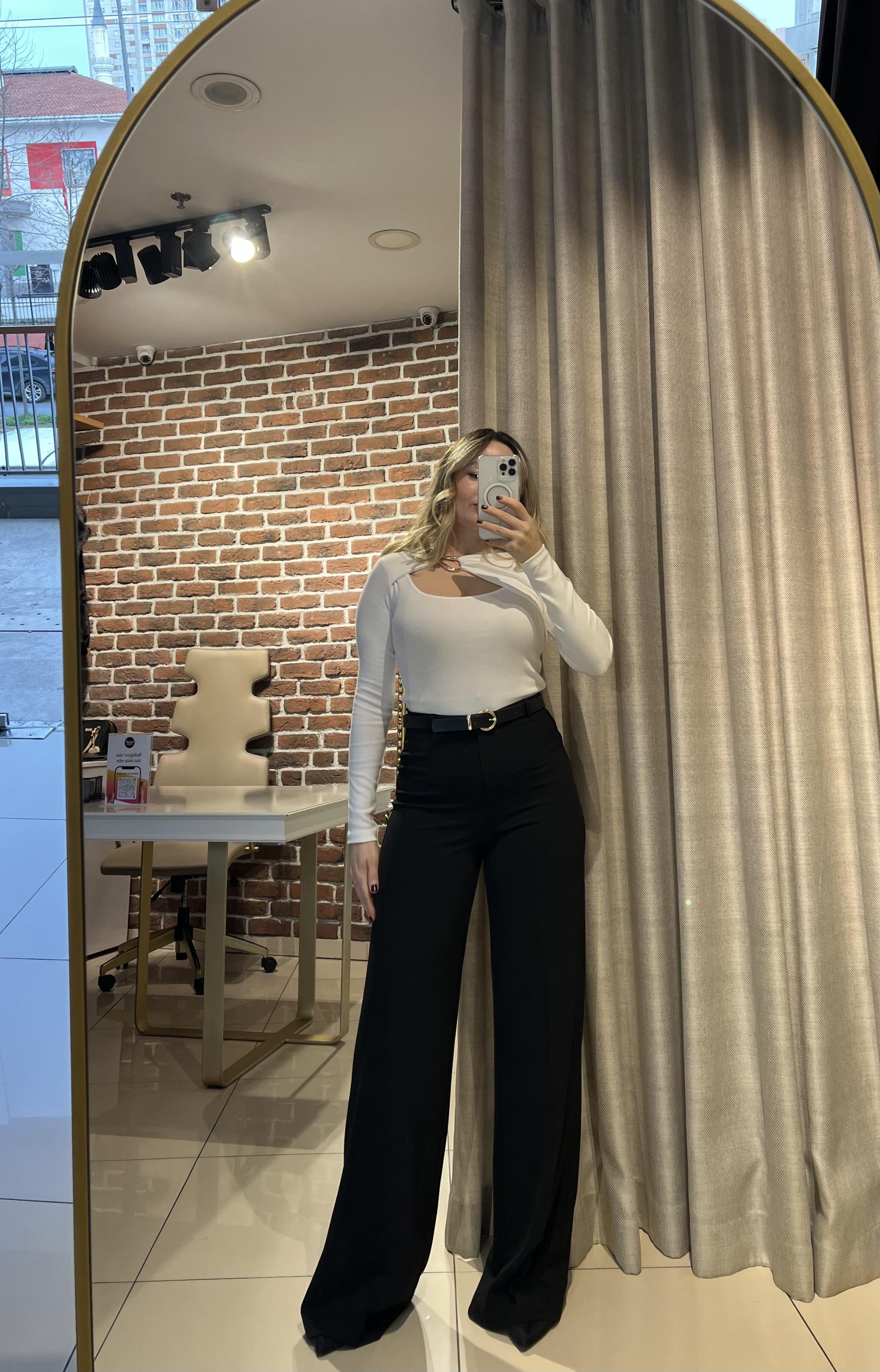 Siyah Kemerli Palazzo Pantalon